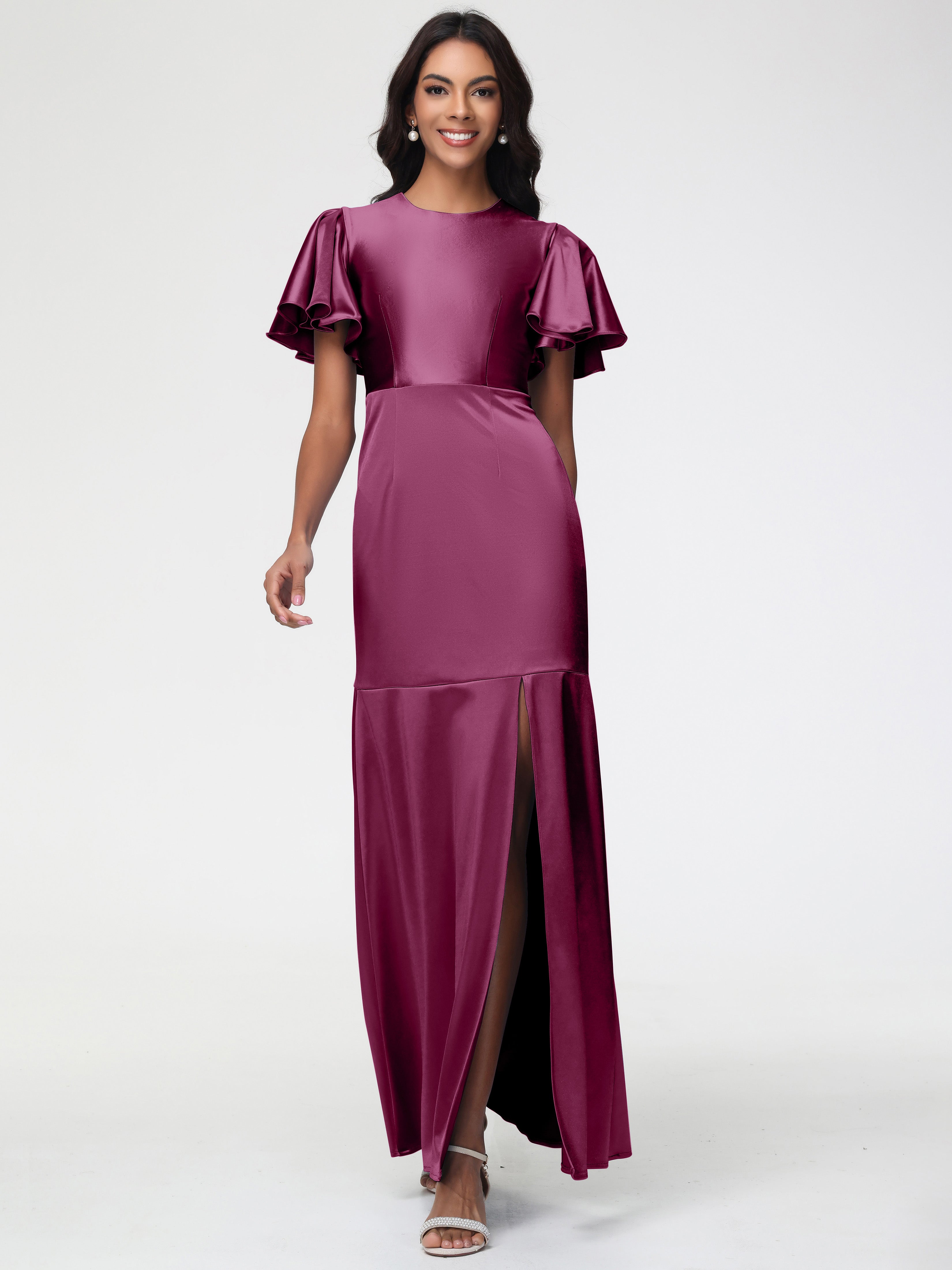 Mulberry Formal Dresses Short Sleeves Trumpet/Mermaid Zipper Split Long Stretch Satin Formal Dresses Mulberry Formal Dresses Short Sleeves Trumpet/Mermaid Zipper Split Long Stretch Satin Formal Dresses