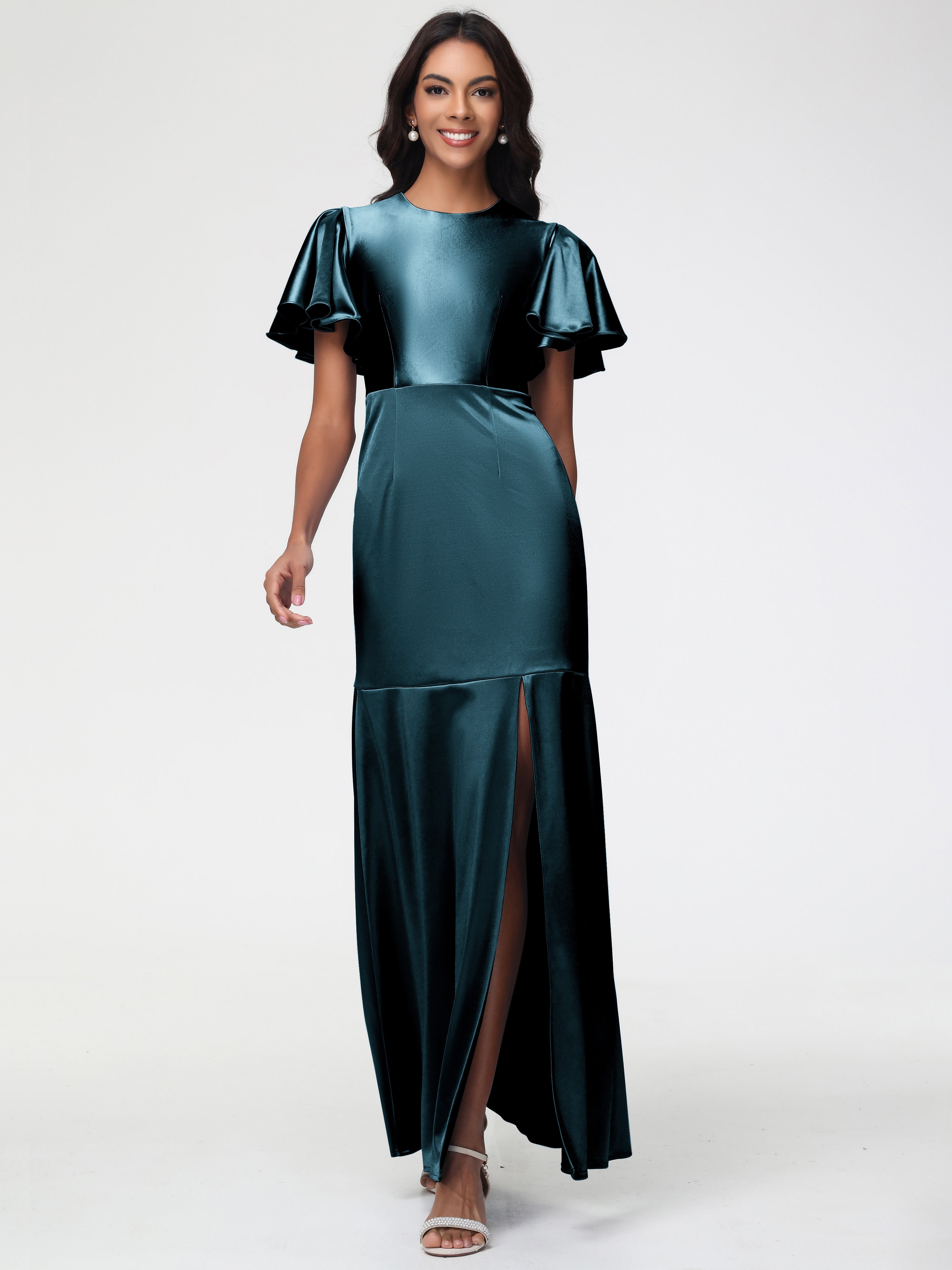 peacock green color dress Peacock Formal Dresses Short Sleeves Trumpet/Mermaid Zipper Split Long Stretch Satin Formal Dresses COLLECTION:AmericanaRiviera Whether its HOCO PRETTYGARDEN Women's Summer Eyelet Color:Light Green