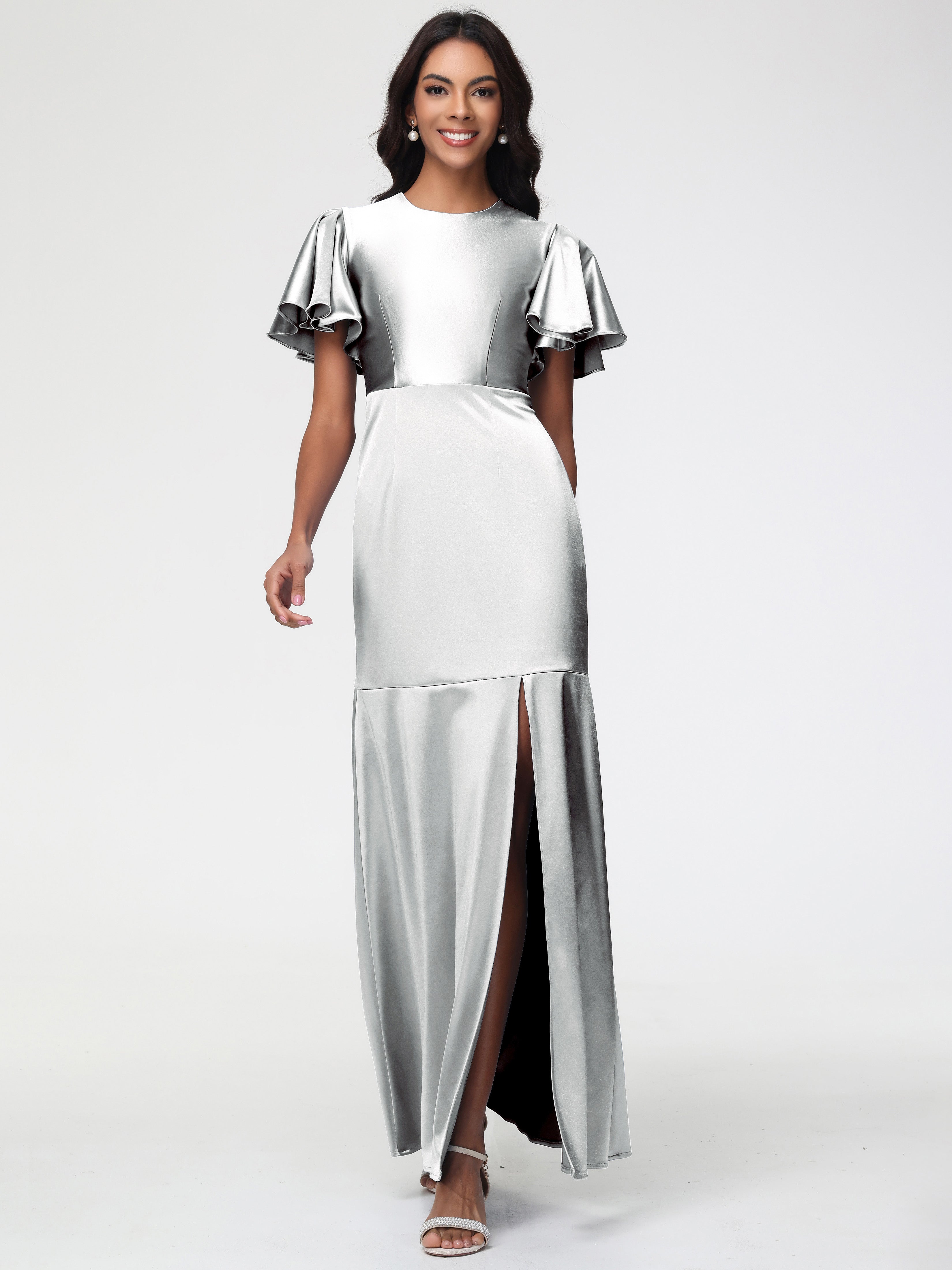 Silver Bridesmaid Dress With Sleeves Short Sleeves Trumpet/Mermaid Zip Silver Bridesmaid Dress With Sleeves Short Sleeves Trumpet/Mermaid Zip