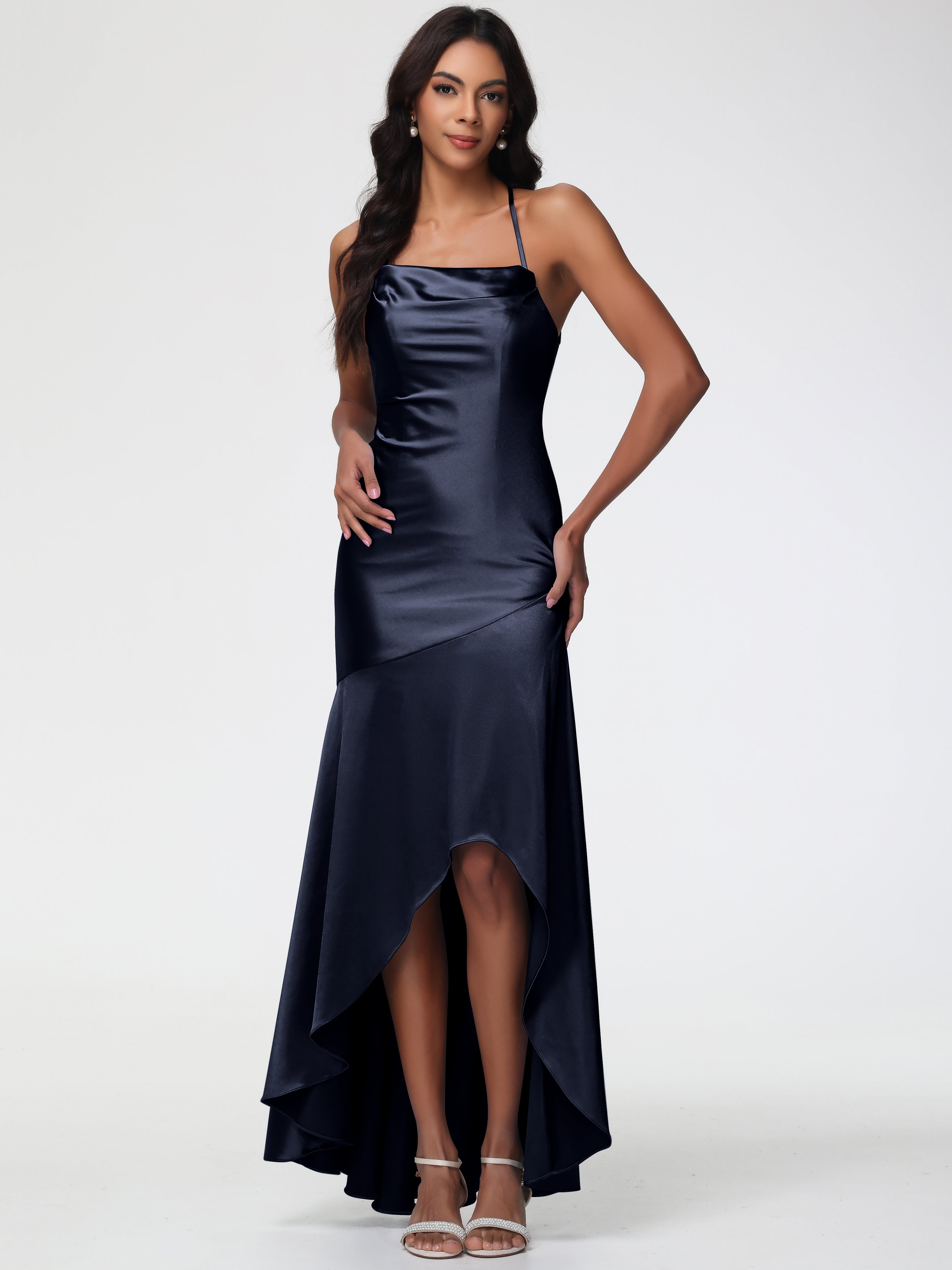 Dark Navy Blue Bridesmaid Dresses Spaghetti Straps Halter Sleeveless Z Dark Navy Blue Bridesmaid Dresses Spaghetti Straps Halter Sleeveless Z