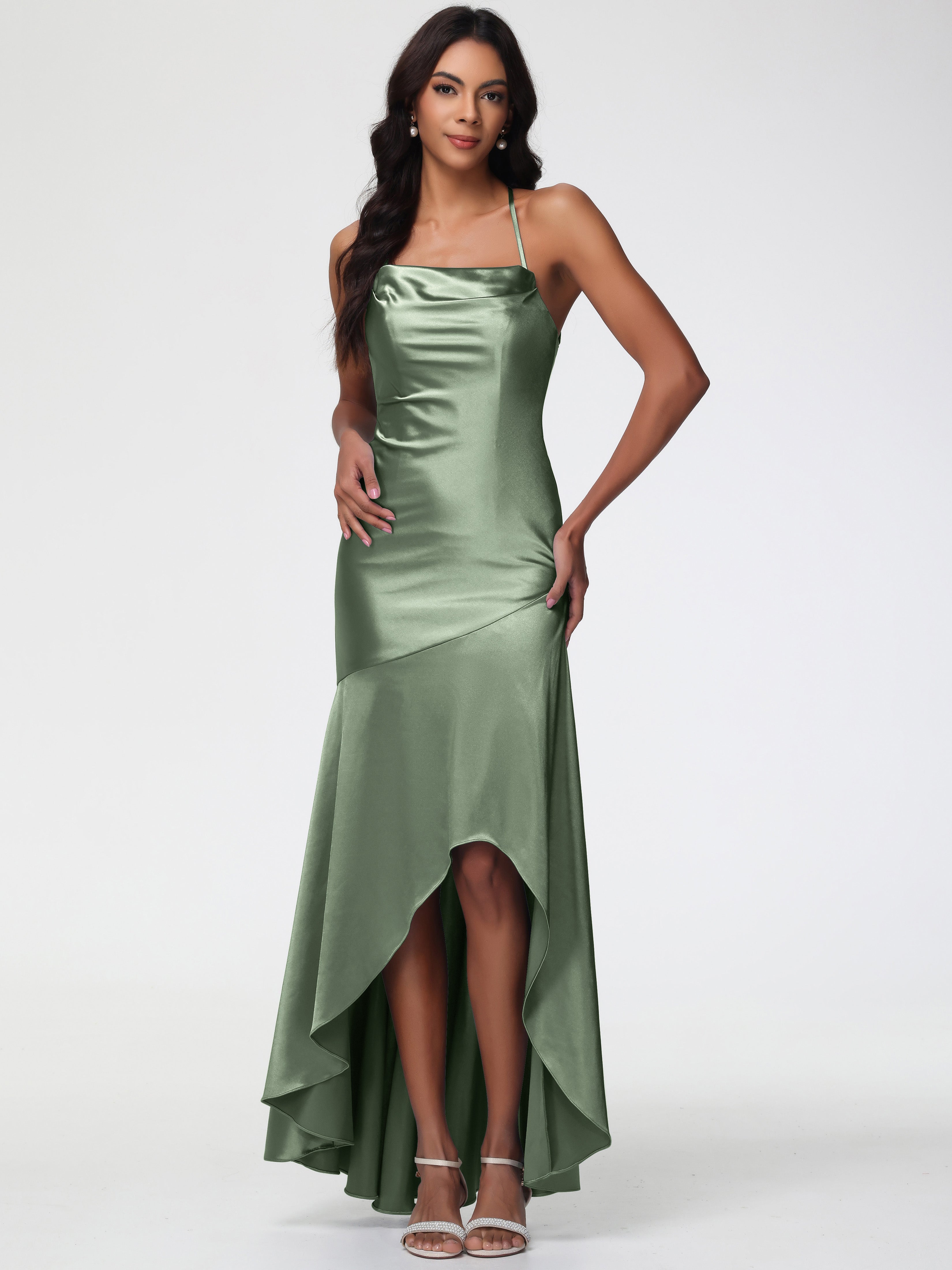 Formal Dresses Dusty Sage Spaghetti Straps Halter Sleeveless Zipper Lo Formal Dresses Dusty Sage Spaghetti Straps Halter Sleeveless Zipper Lo