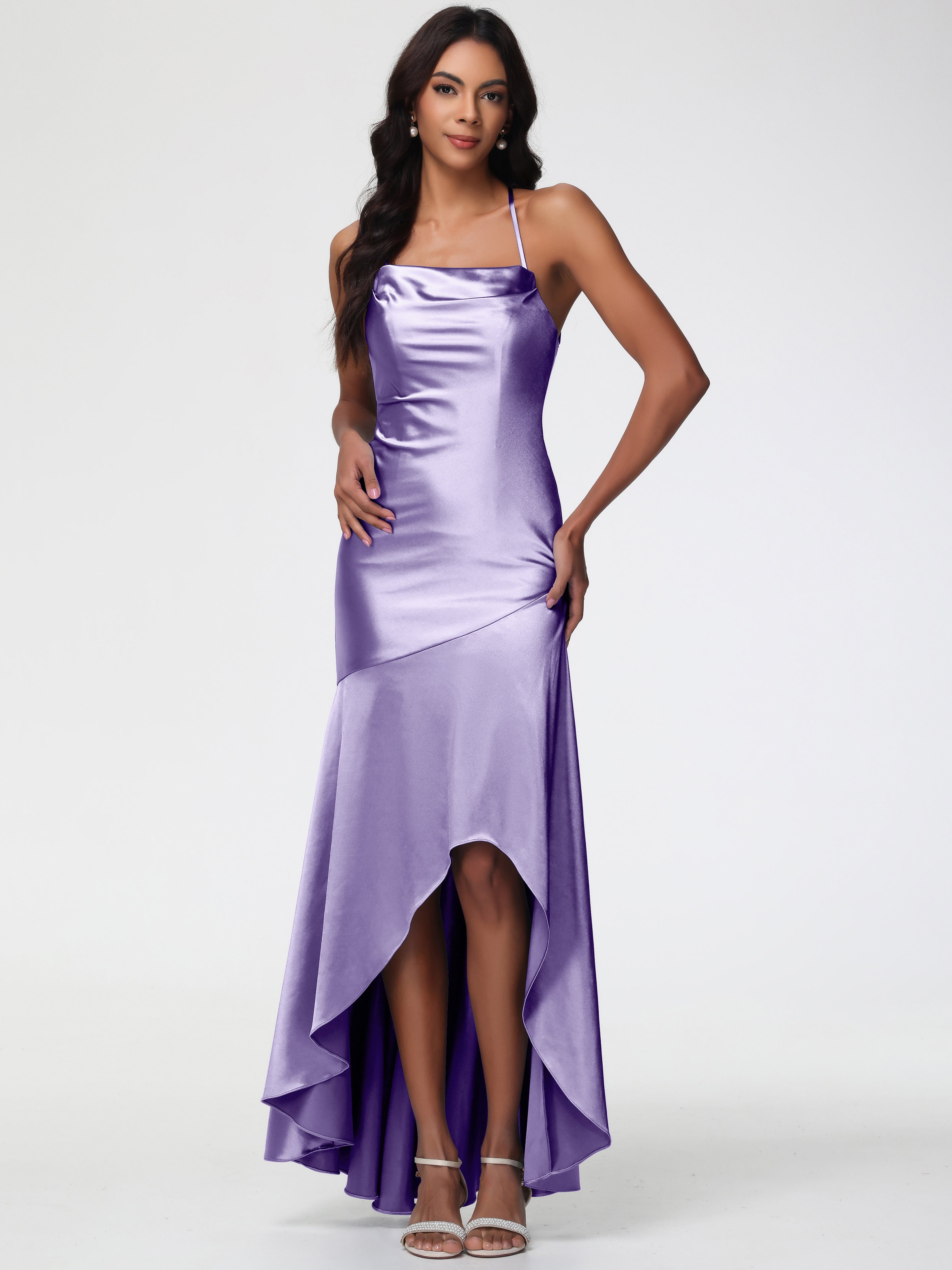 Tahiti Purple Bridesmaid Dresses Spaghetti Straps Halter Sleeveless Zipper Long Stretch Satin Bridesmaid Dresses With Split Tahiti Purple Bridesmaid Dresses Spaghetti Straps Halter Sleeveless Zipper Long Stretch Satin Bridesmaid Dresses With Split