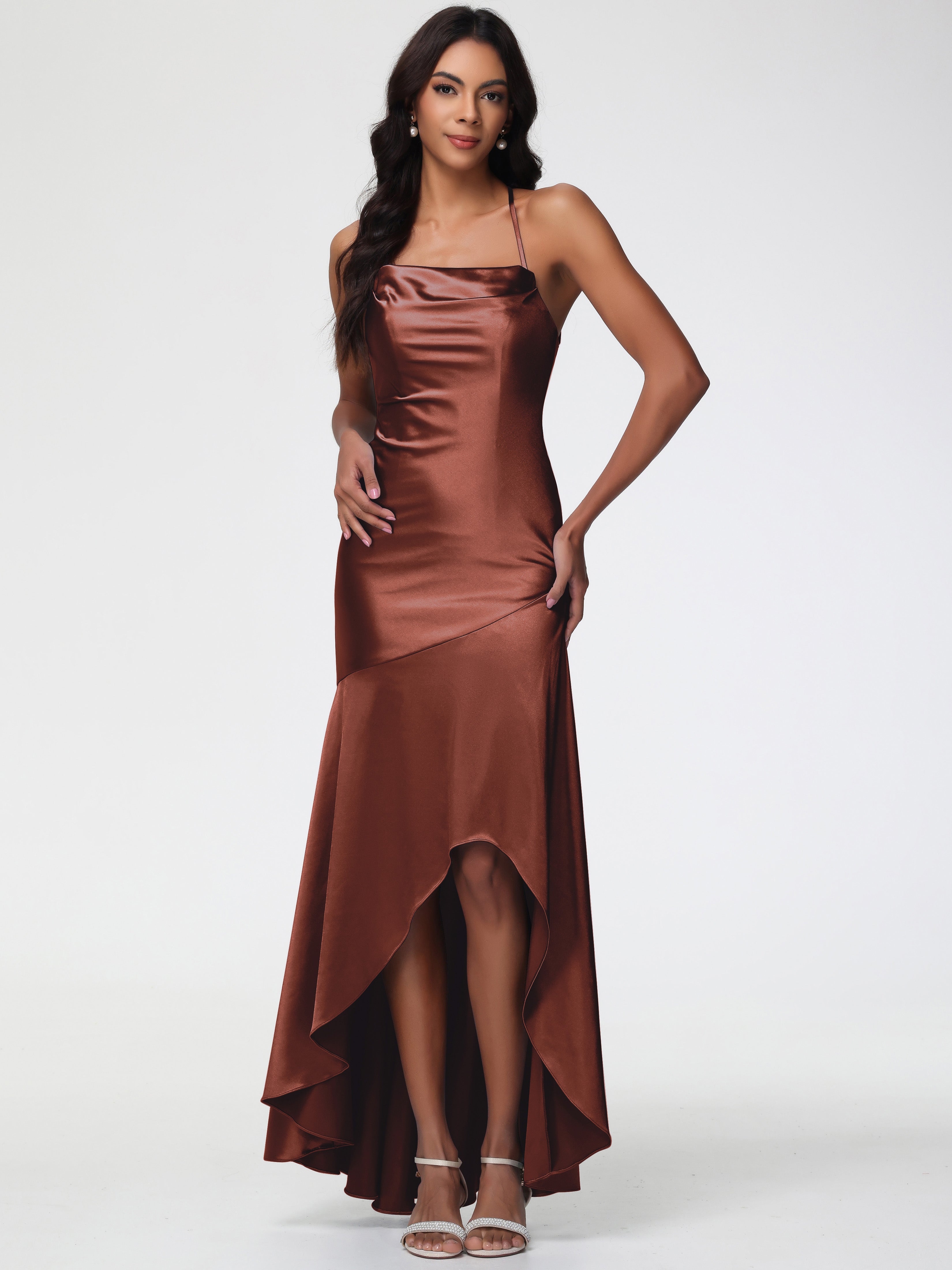 Terracotta Prom Dress Spaghetti Straps Halter Sleeveless Zipper Long S Terracotta Prom Dress Spaghetti Straps Halter Sleeveless Zipper Long S