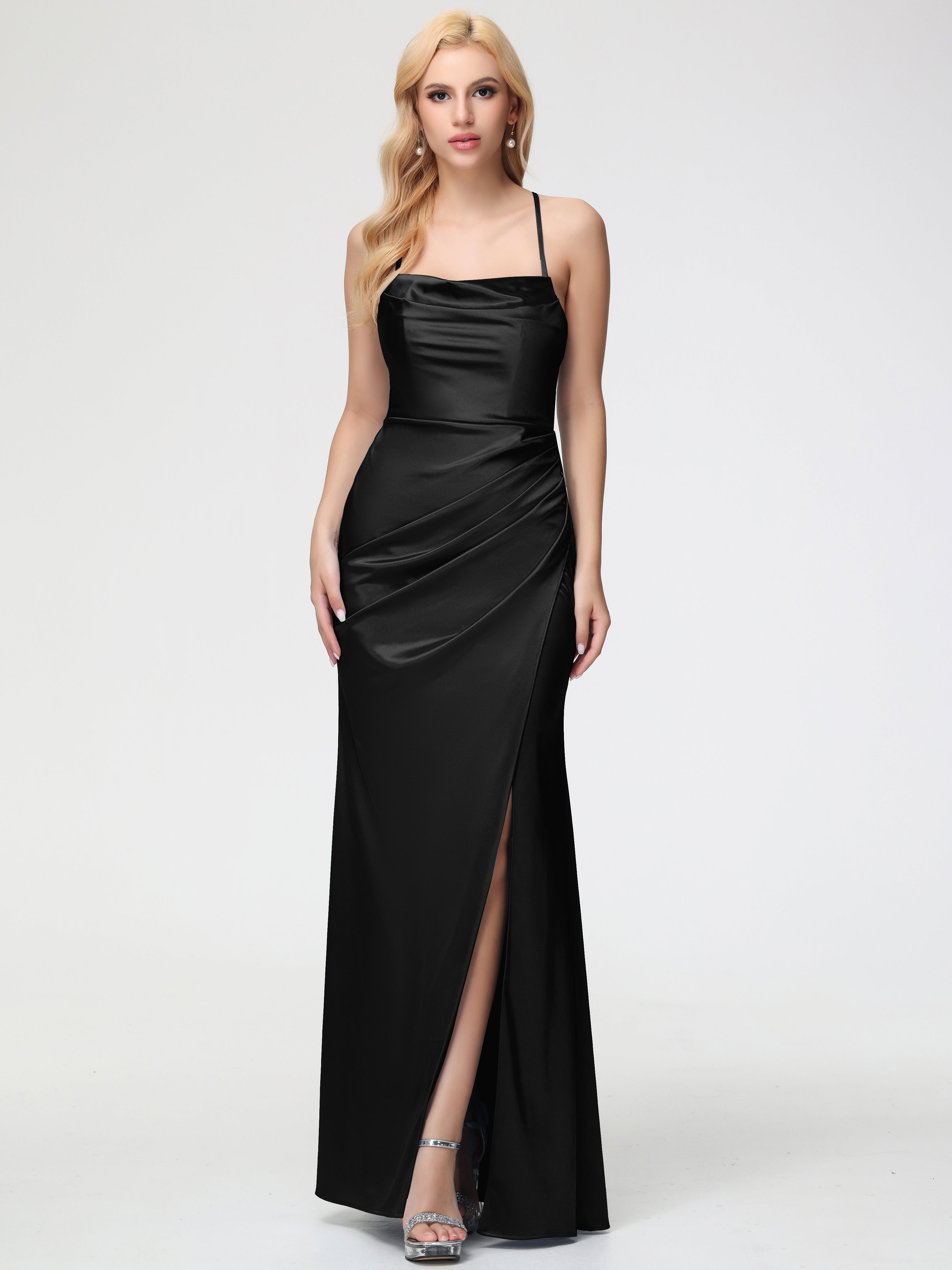 Formal Dress Black Dresses Sleeveless Cowl Spaghetti Straps Trumpet/Mermaid Split Stretch Satin Formal Dresses Formal Dress Black Dresses Sleeveless Cowl Spaghetti Straps Trumpet/Mermaid Split Stretch Satin Formal Dresses