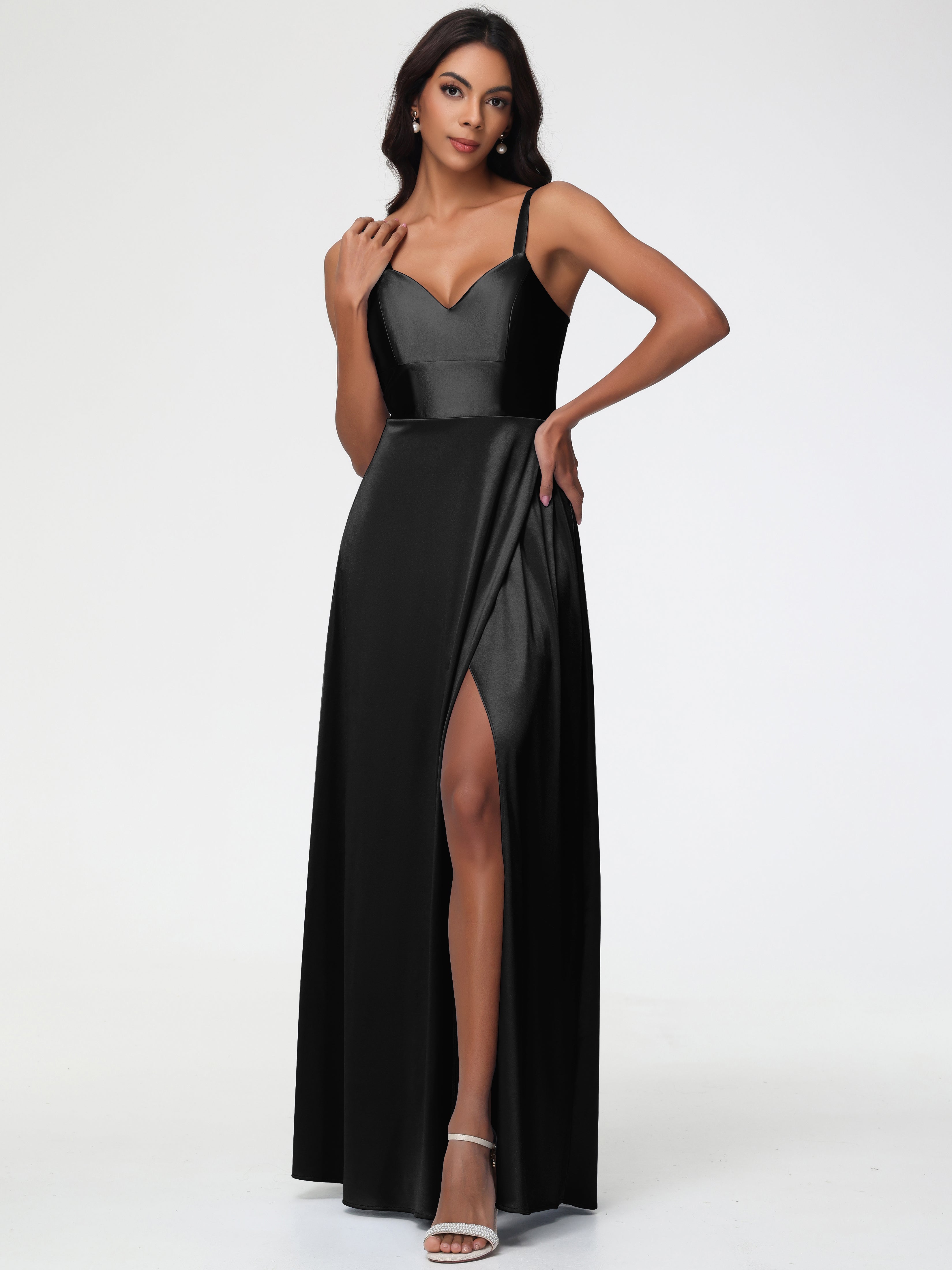 black v neck bridesmaid dress Off the Shoulder Light Pink Long Bridesmaid Dress with Slit – jkprom main image 0