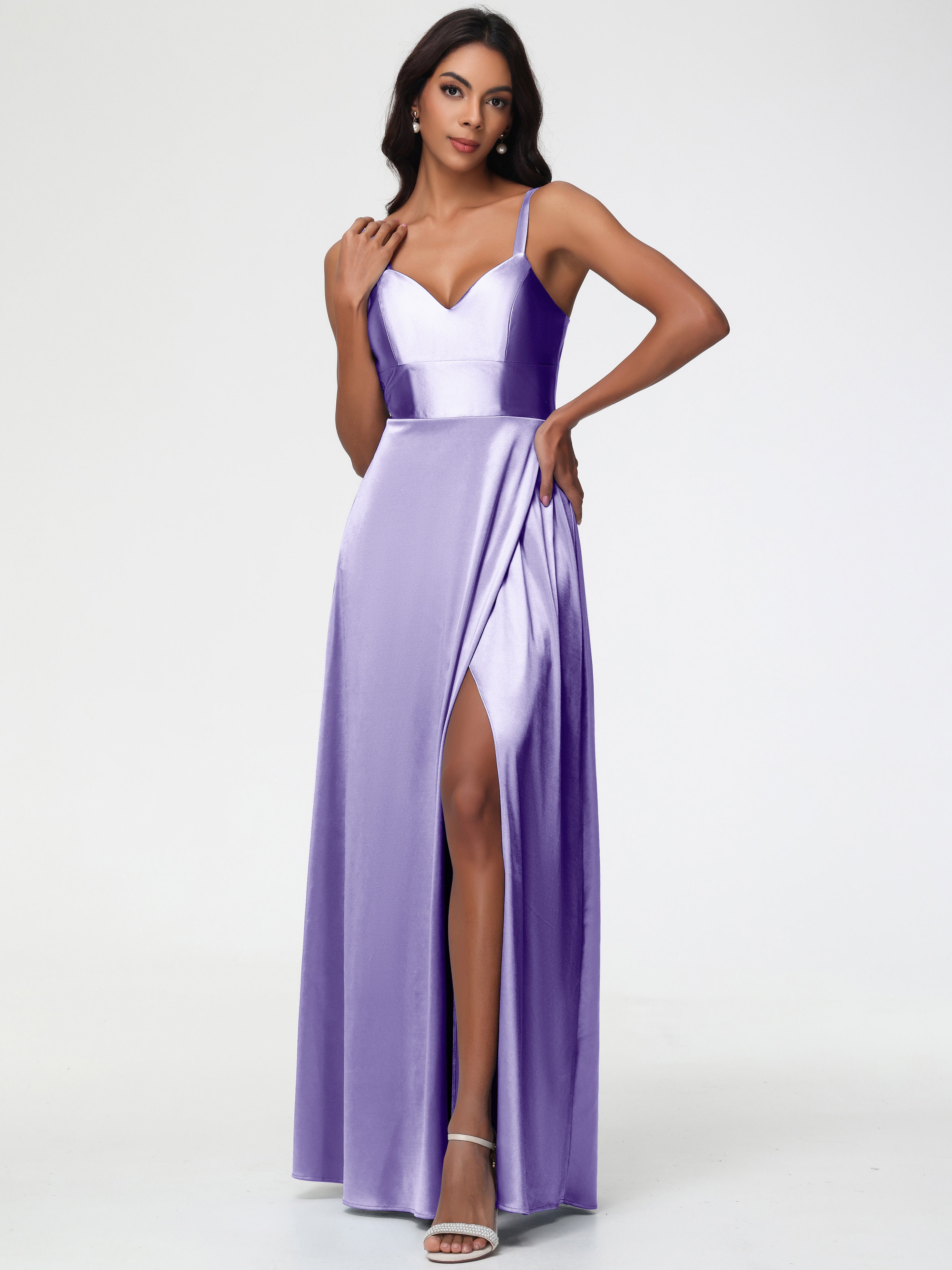 Tahiti Bridesmaid Dresses A-Line V-Neck Straps Long Stretch Satin Brid Tahiti Bridesmaid Dresses A-Line V-Neck Straps Long Stretch Satin Brid