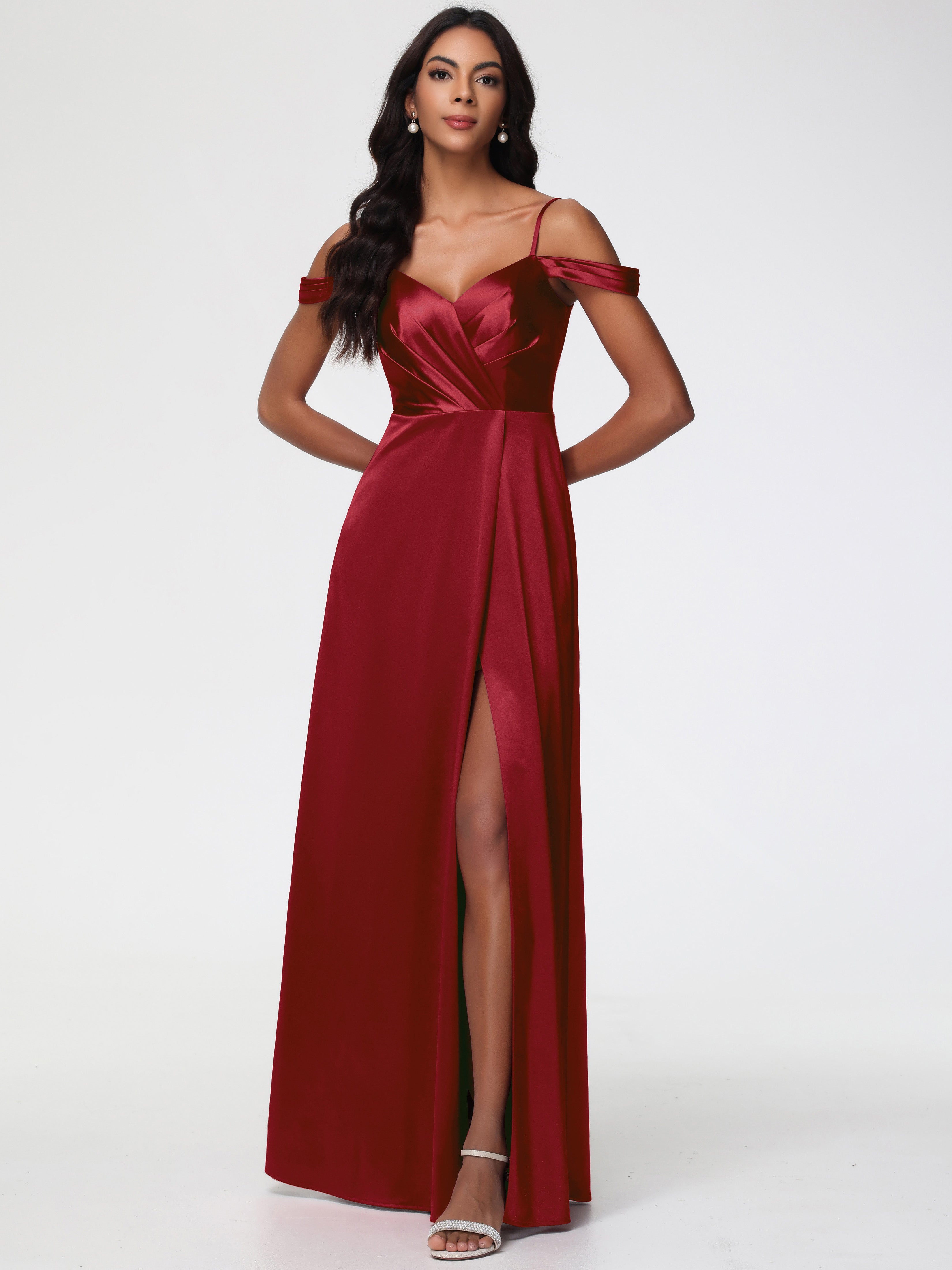 Formal Gown Burgundy After Dress Burgundy V-Neck Prom Dresses Formal Dresses  With Slit ARD2326