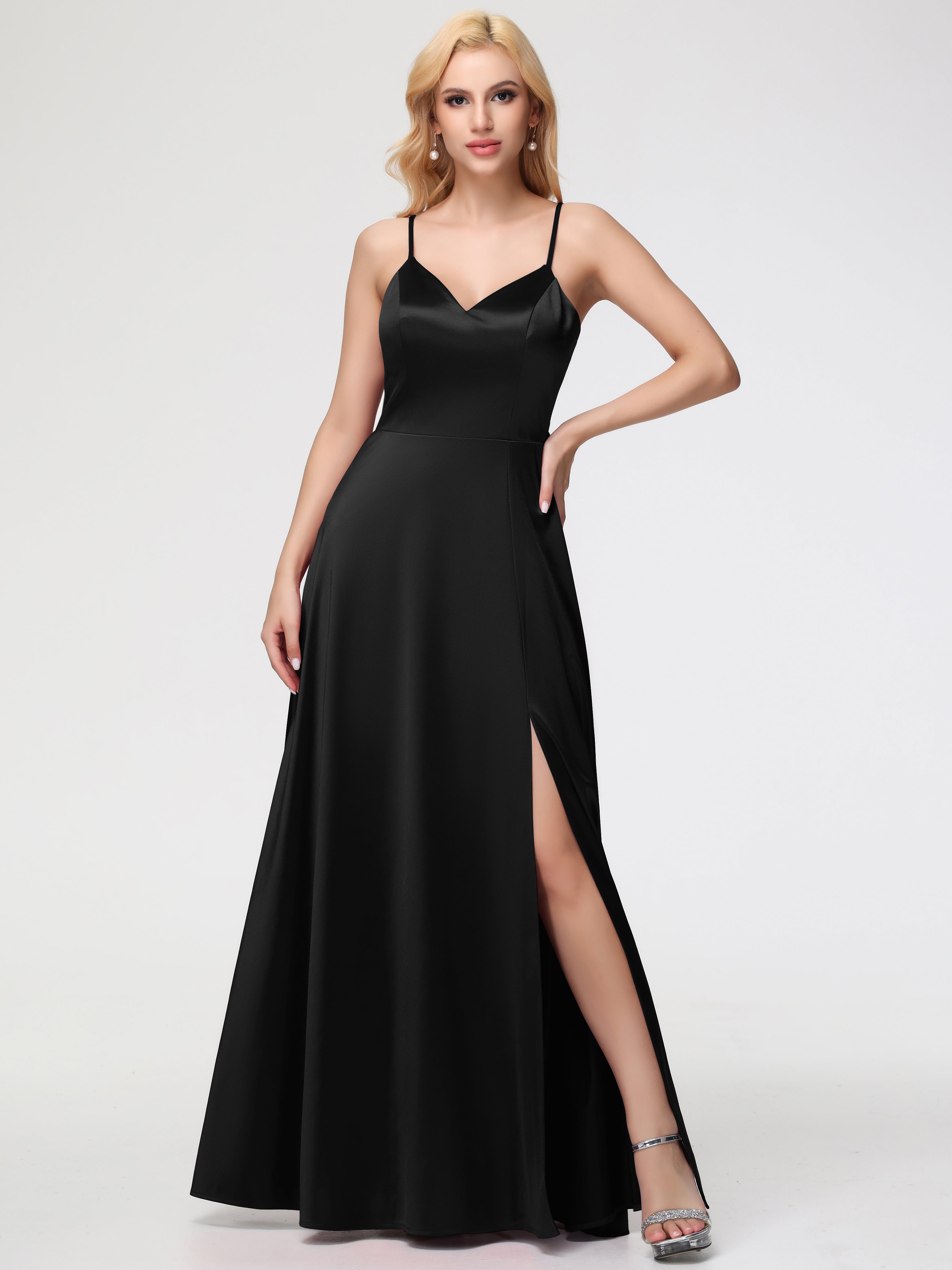 Black Dress Bridesmaids A-Line V-Neck Spaghetti Straps Sleeveless Stretch Satin Bridesmaid Dresses Black Dress Bridesmaids A-Line V-Neck Spaghetti Straps Sleeveless Stretch Satin Bridesmaid Dresses