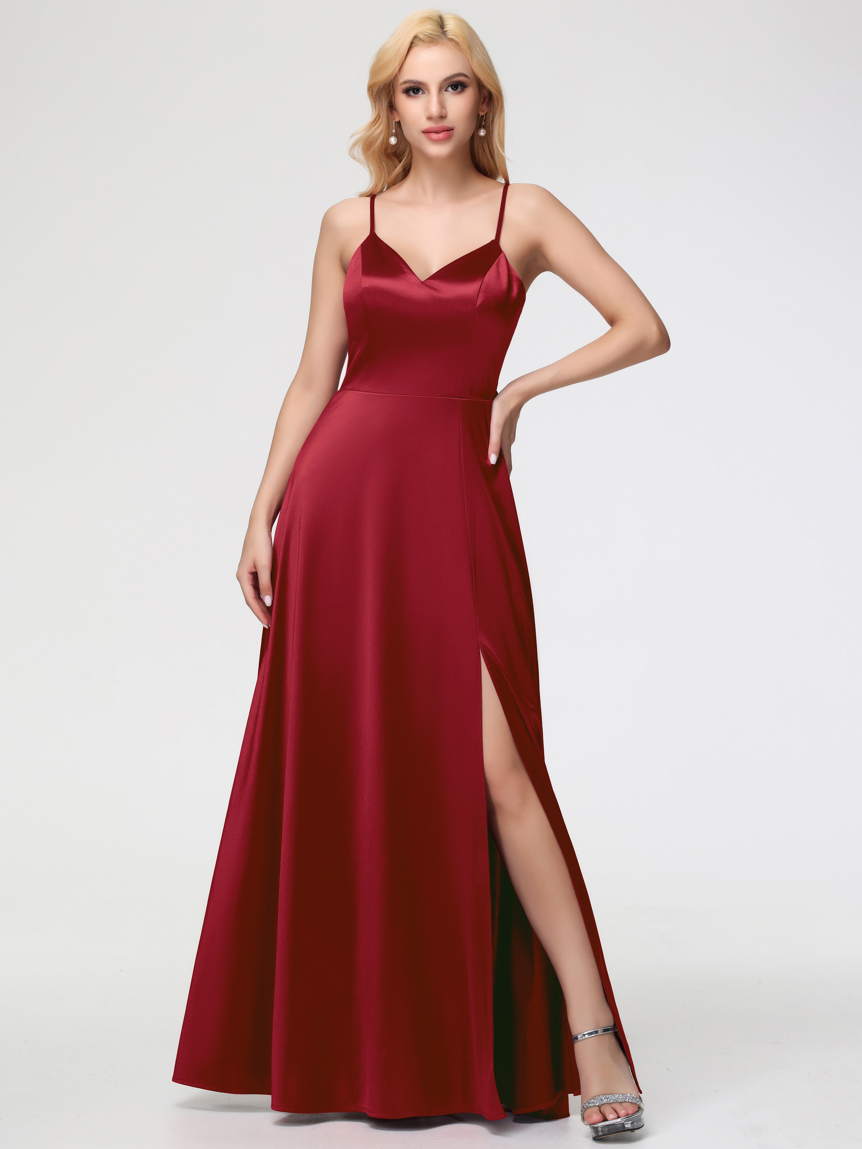 Burgundy Bridesmaids Dresses A-Line V-Neck Spaghetti Straps Sleeveless Stretch Satin Bridesmaid Dresses Burgundy Bridesmaids Dresses A-Line V-Neck Spaghetti Straps Sleeveless Stretch Satin Bridesmaid Dresses