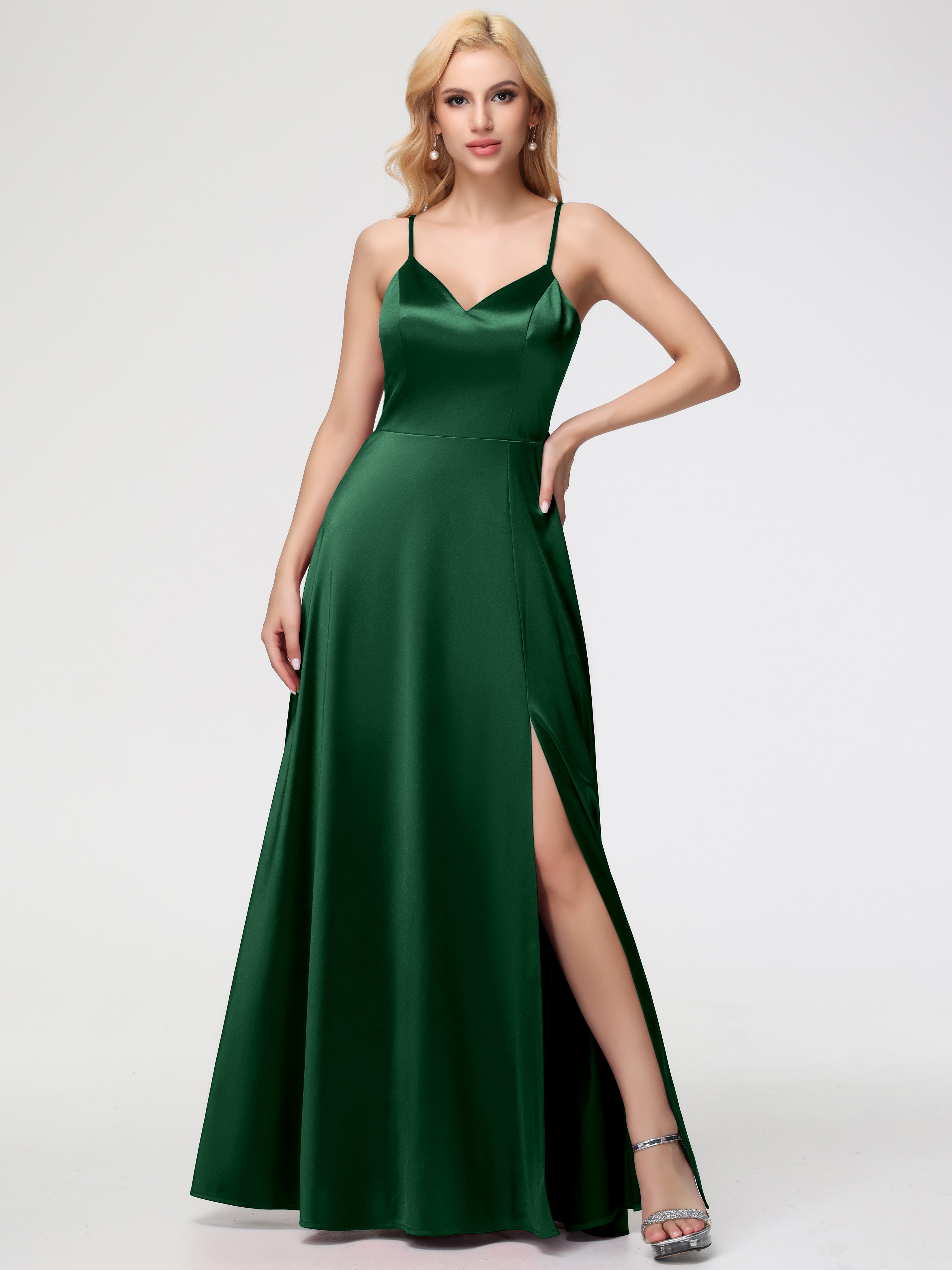 Dark Green Prom Dresses A-Line V-Neck Spaghetti Straps Sleeveless Stre Dark Green Prom Dresses A-Line V-Neck Spaghetti Straps Sleeveless Stre