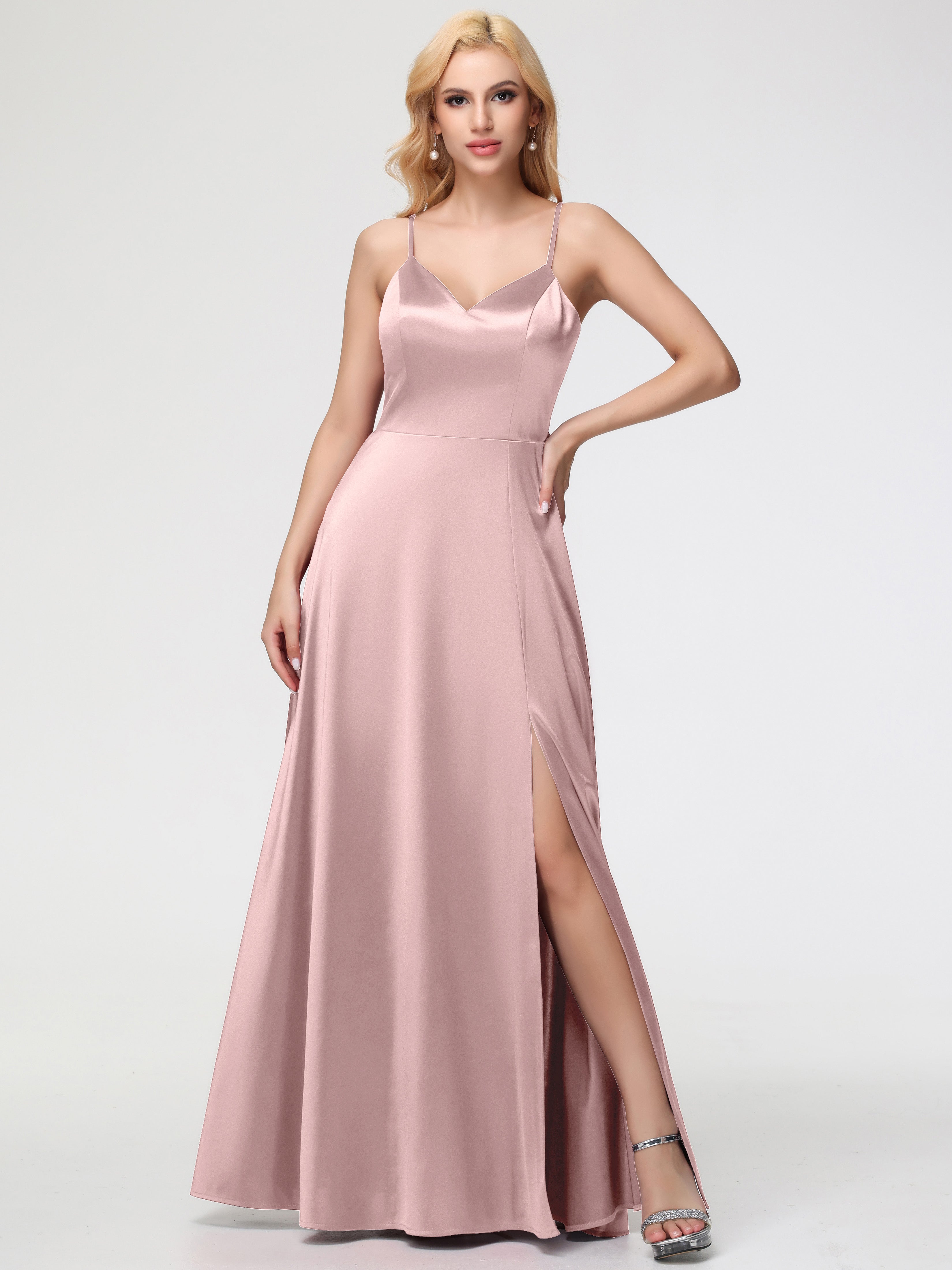 Dusty Rose Bridesmaids Dresses A-Line V-Neck Spaghetti Straps Sleeveless Stretch Satin Bridesmaid Dresses Dusty Rose Bridesmaids Dresses A-Line V-Neck Spaghetti Straps Sleeveless Stretch Satin Bridesmaid Dresses