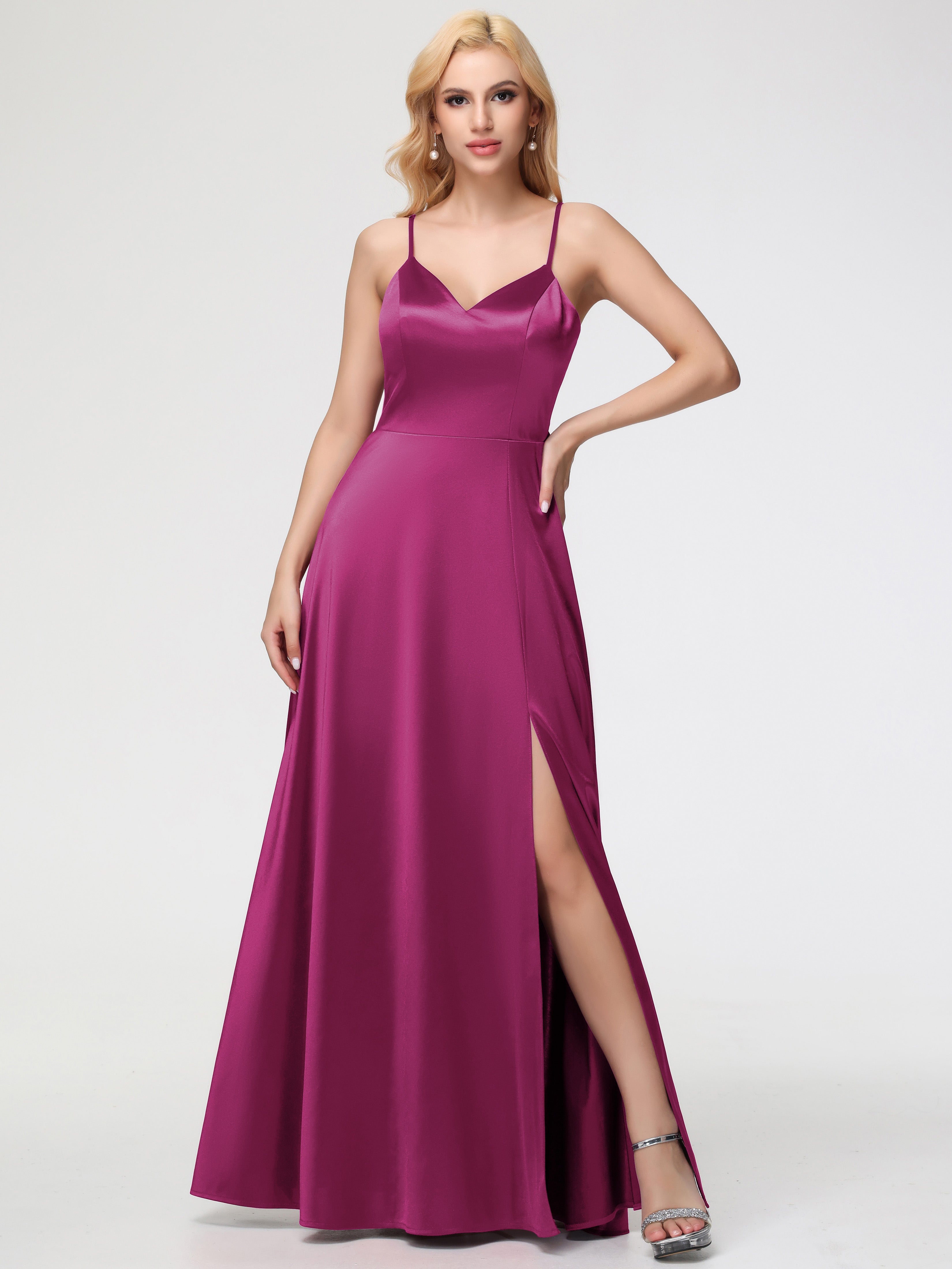 Fuchsia Formal Dress A-Line V-Neck Spaghetti Straps Sleeveless Stretch Fuchsia Formal Dress A-Line V-Neck Spaghetti Straps Sleeveless Stretch