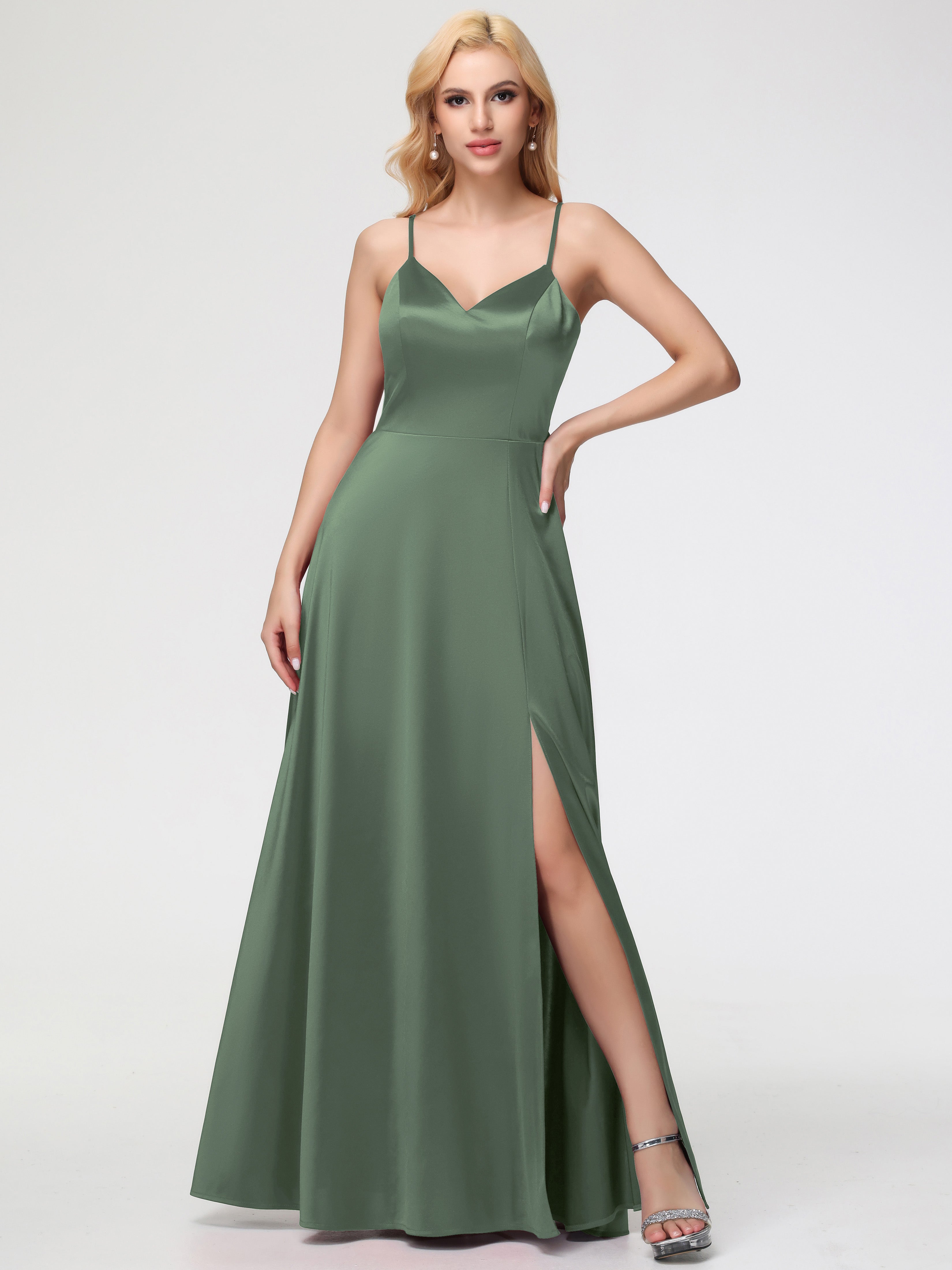 olive green wedding dresses Olive Green Evening Dress with Waist Tie