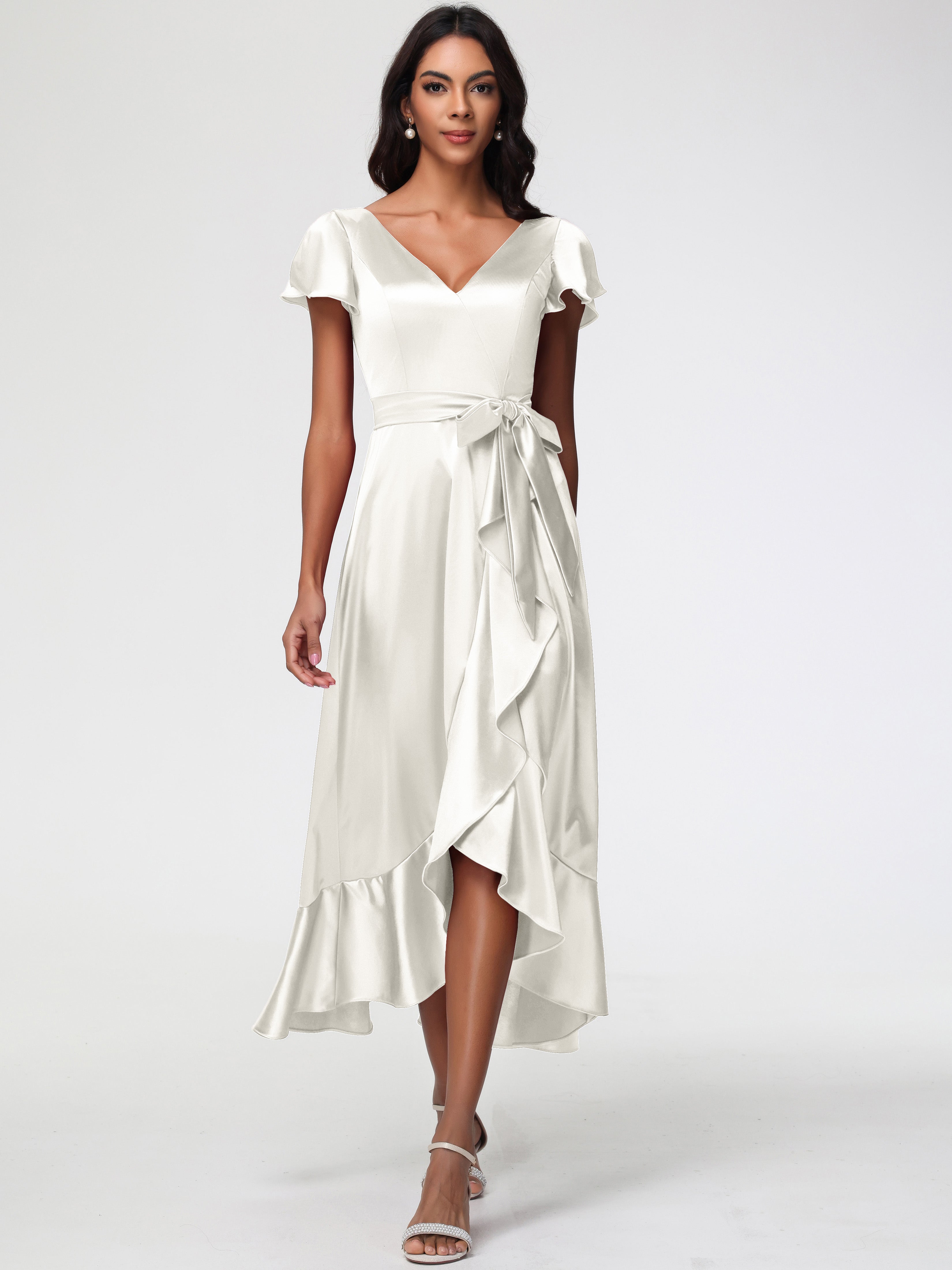 slim fit dress slacks Ivory Lace Short Homecoming Dresses A-Line Formal Dress with Cap Sleeves ARD2446 main image 1