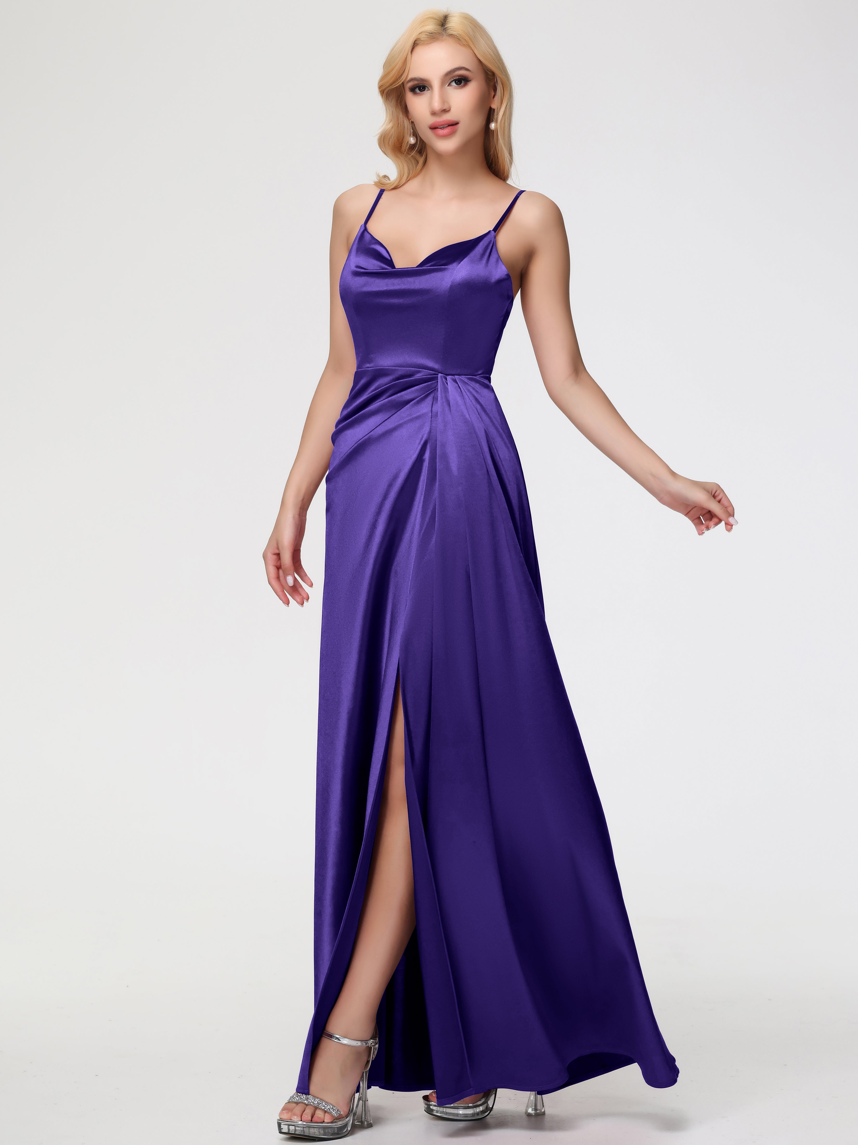 Regency Bridesmaid Dress Sleeveless A-Line Spaghetti Straps Stretch Satin Bridesmaid Dresses With Split Regency Bridesmaid Dress Sleeveless A-Line Spaghetti Straps Stretch Satin Bridesmaid Dresses With Split