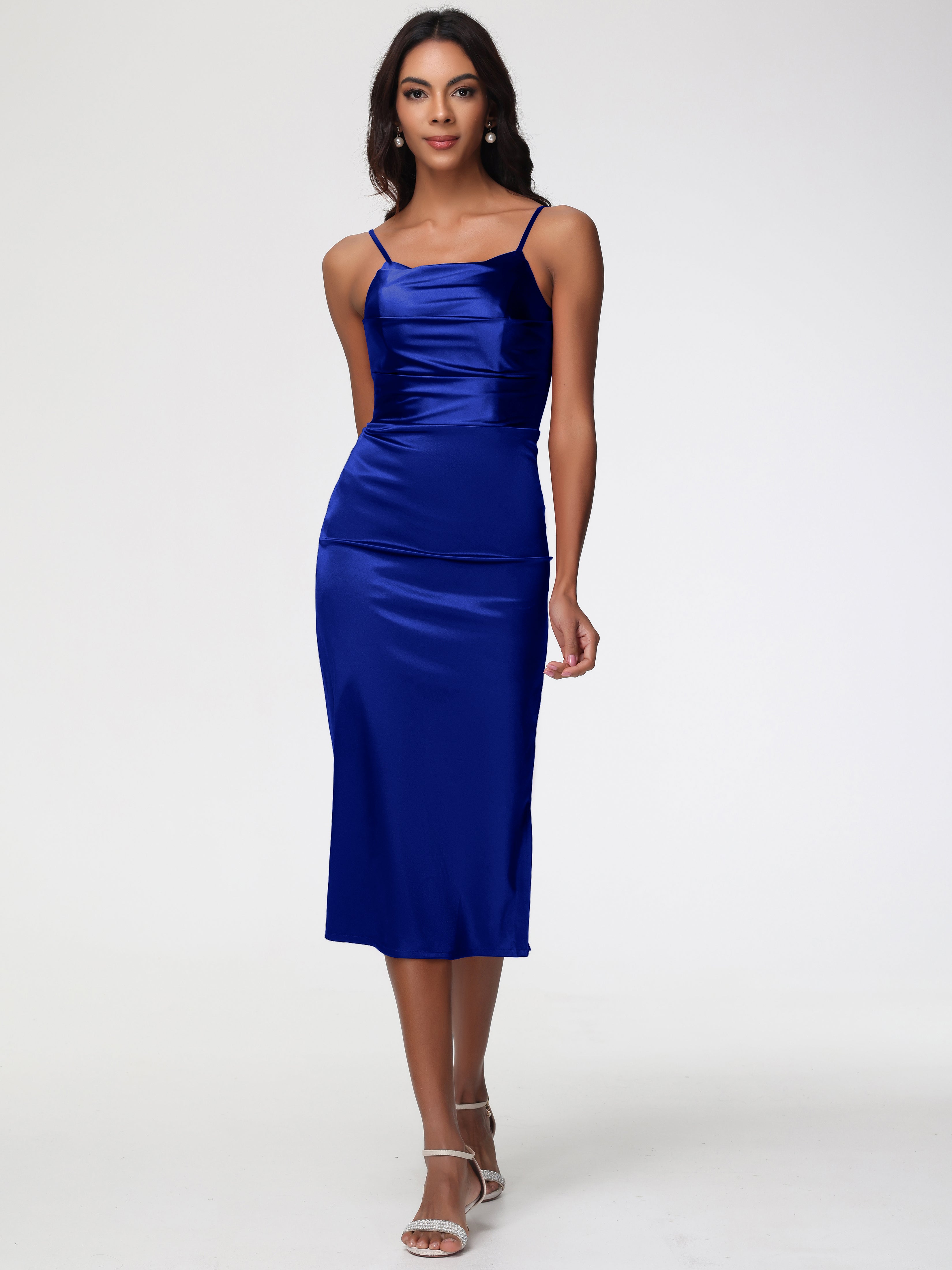Royal Blue Bridesmaid Dresses Tea Length Tea-Length Spaghetti Straps Square Neckline Sleeveless Stretch Satin Bridesmaid Dresses Royal Blue Bridesmaid Dresses Tea Length Tea-Length Spaghetti Straps Square Neckline Sleeveless Stretch Satin Bridesmaid Dresses