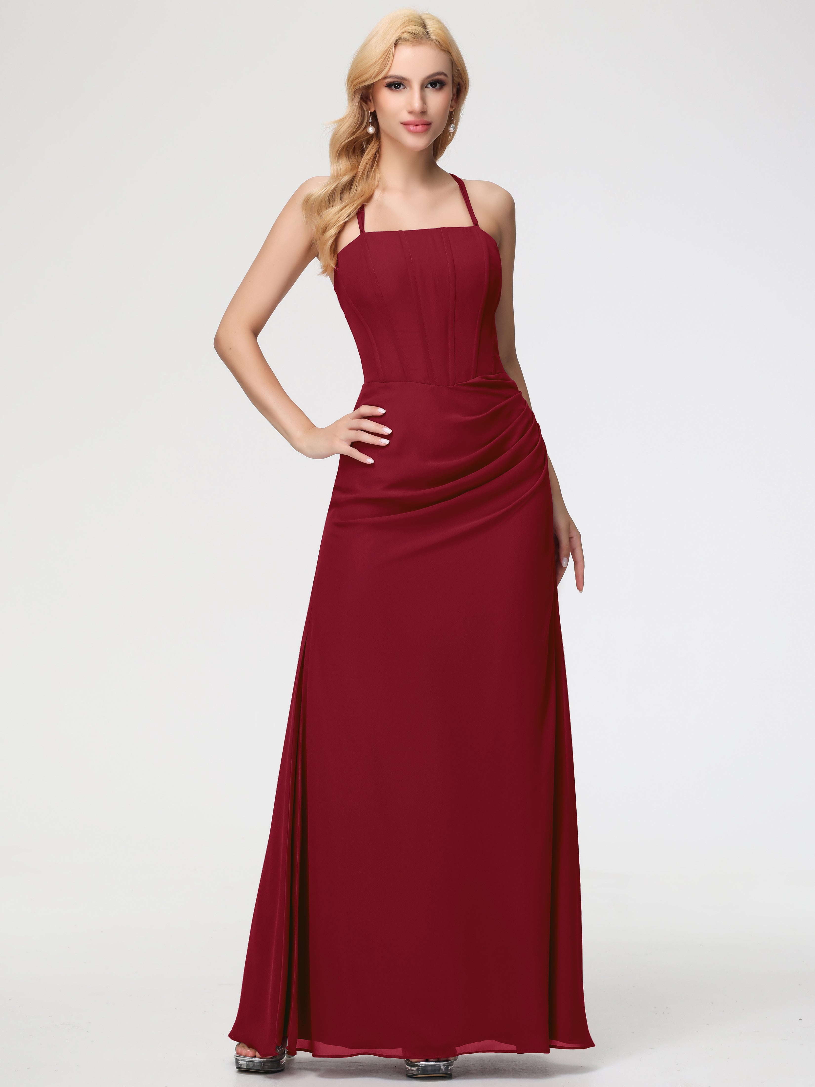 Burgundy Chiffon Bridesmaid Dresses Spaghetti Straps Sheath/Column Long Chiffon Bridesmaid Dresses With Slit Burgundy Chiffon Bridesmaid Dresses Spaghetti Straps Sheath/Column Long Chiffon Bridesmaid Dresses With Slit