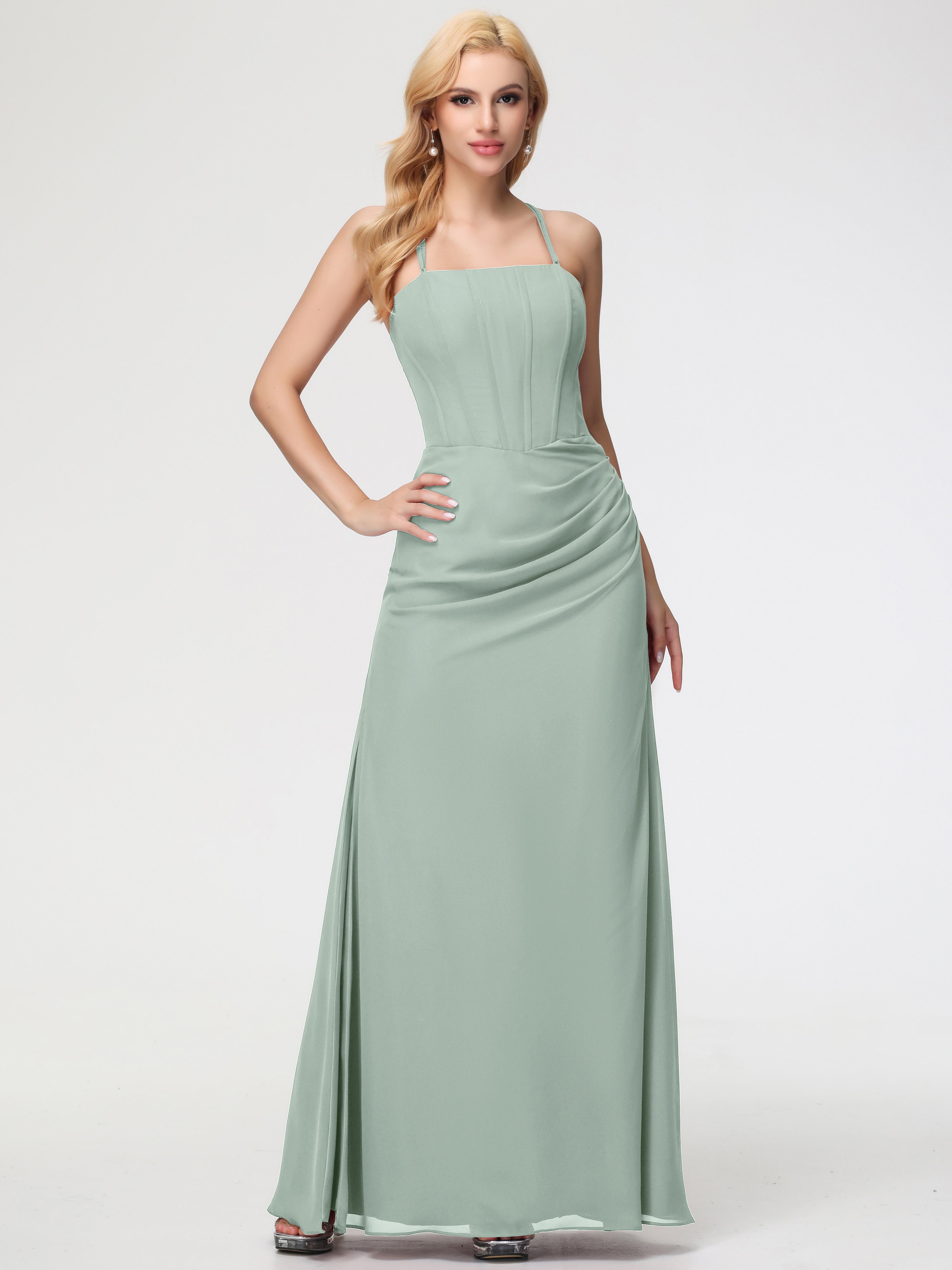 Celadon Dress Bridesmaid Spaghetti Straps Sheath/Column Long Chiffon Bridesmaid Dresses With Slit Celadon Dress Bridesmaid Spaghetti Straps Sheath/Column Long Chiffon Bridesmaid Dresses With Slit