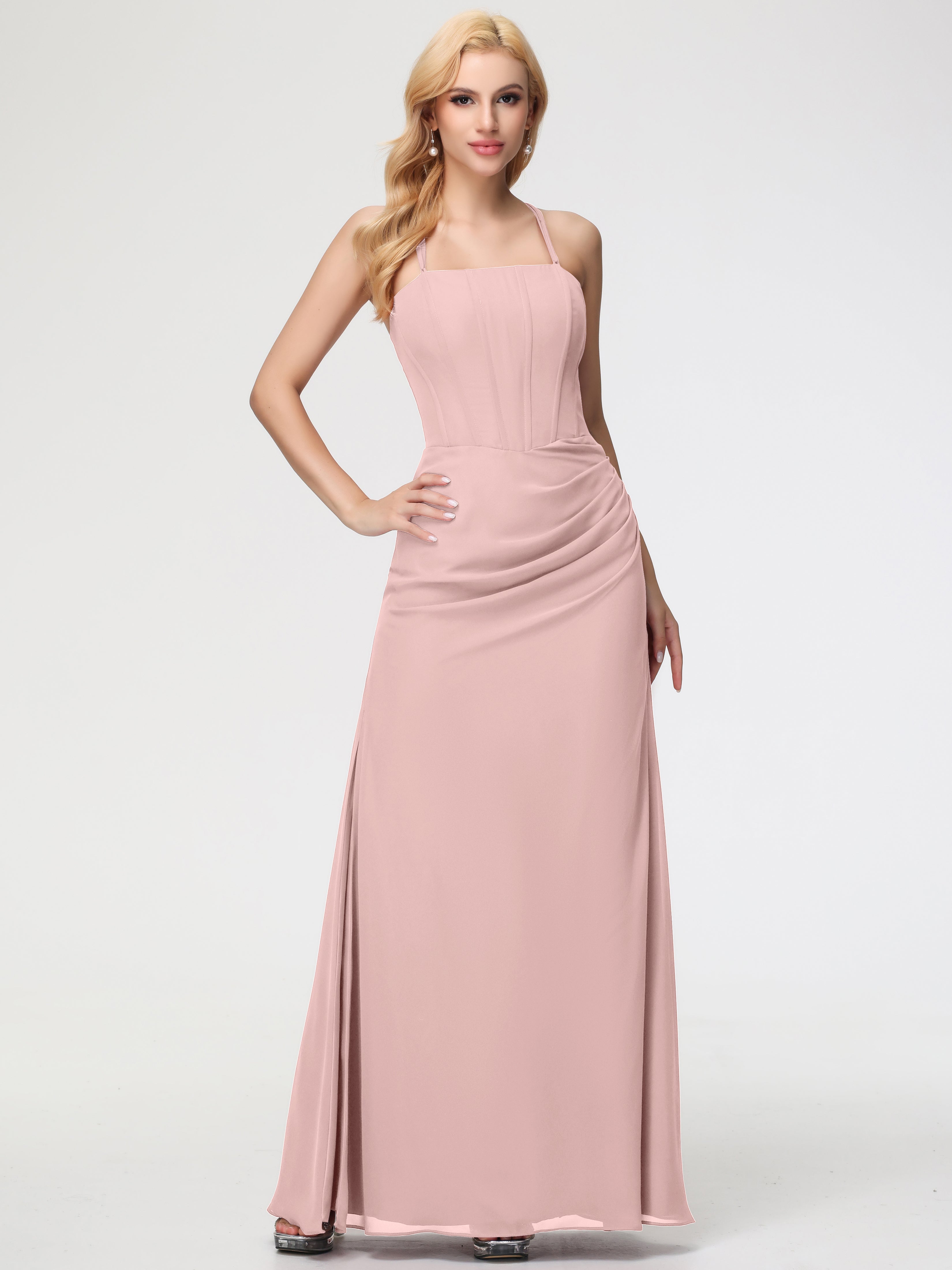 Dusty Rose Pink Bridesmaid Dresses Spaghetti Straps Sheath/Column Long Chiffon Bridesmaid Dresses With Slit Dusty Rose Pink Bridesmaid Dresses Spaghetti Straps Sheath/Column Long Chiffon Bridesmaid Dresses With Slit
