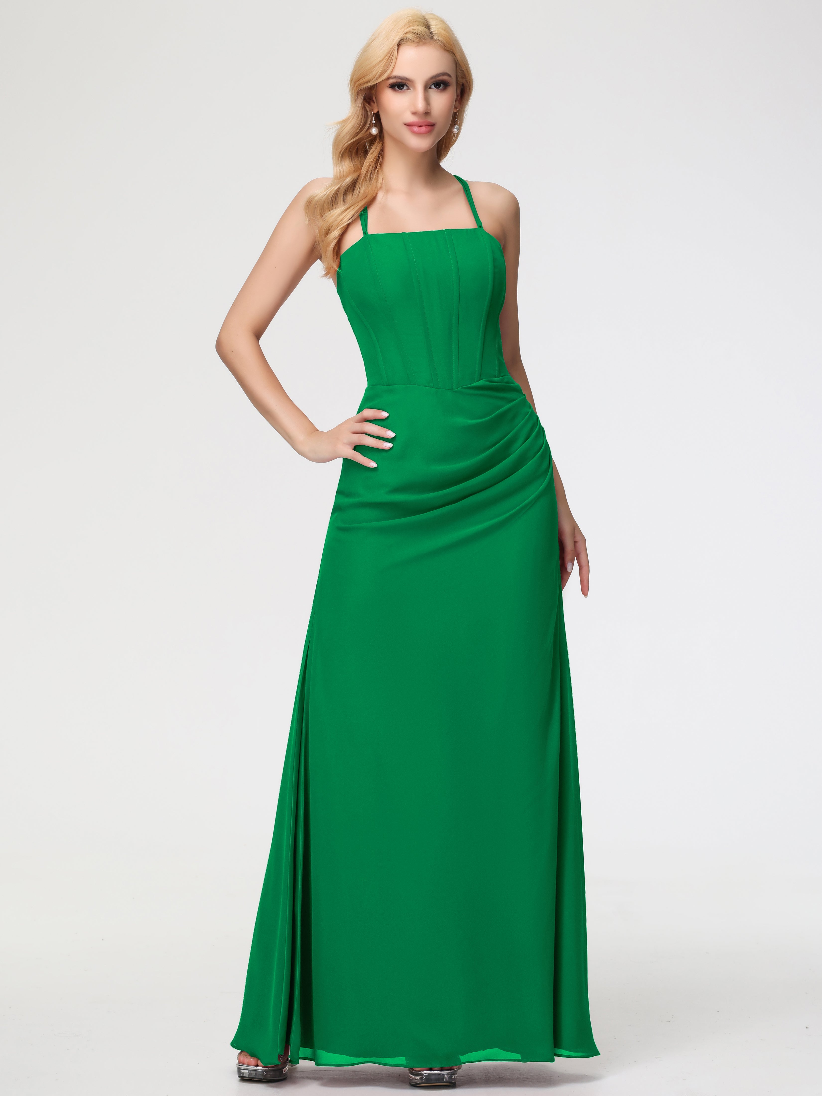 Bridesmaid Dresses Emerald Spaghetti Straps Sheath/Column Long Chiffon Bridesmaid Dresses Emerald Spaghetti Straps Sheath/Column Long Chiffon