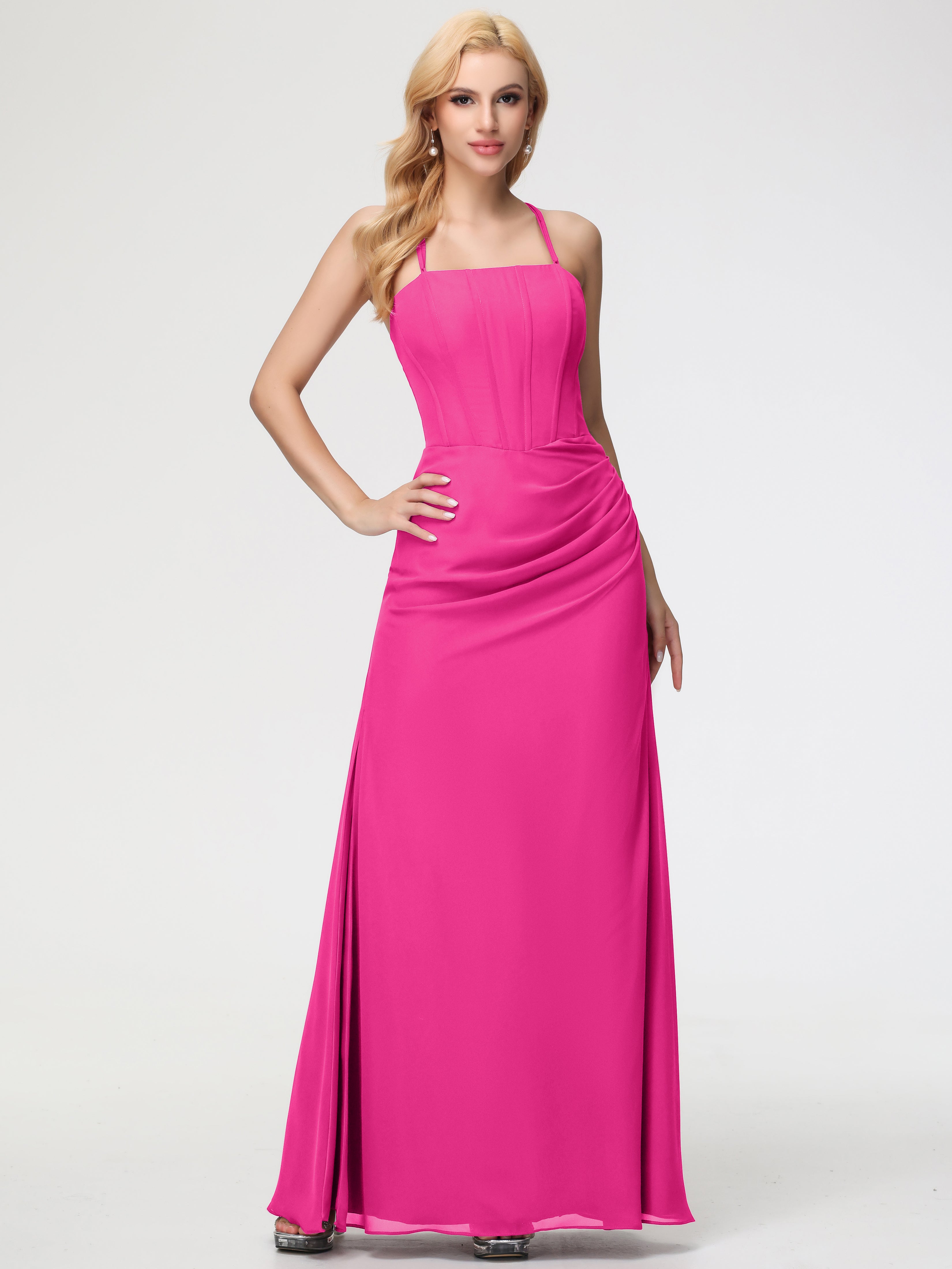 Dark Fuchsia Bridesmaid Dresses Spaghetti Straps Sheath/Column Long Chiffon Bridesmaid Dresses With Slit Dark Fuchsia Bridesmaid Dresses Spaghetti Straps Sheath/Column Long Chiffon Bridesmaid Dresses With Slit