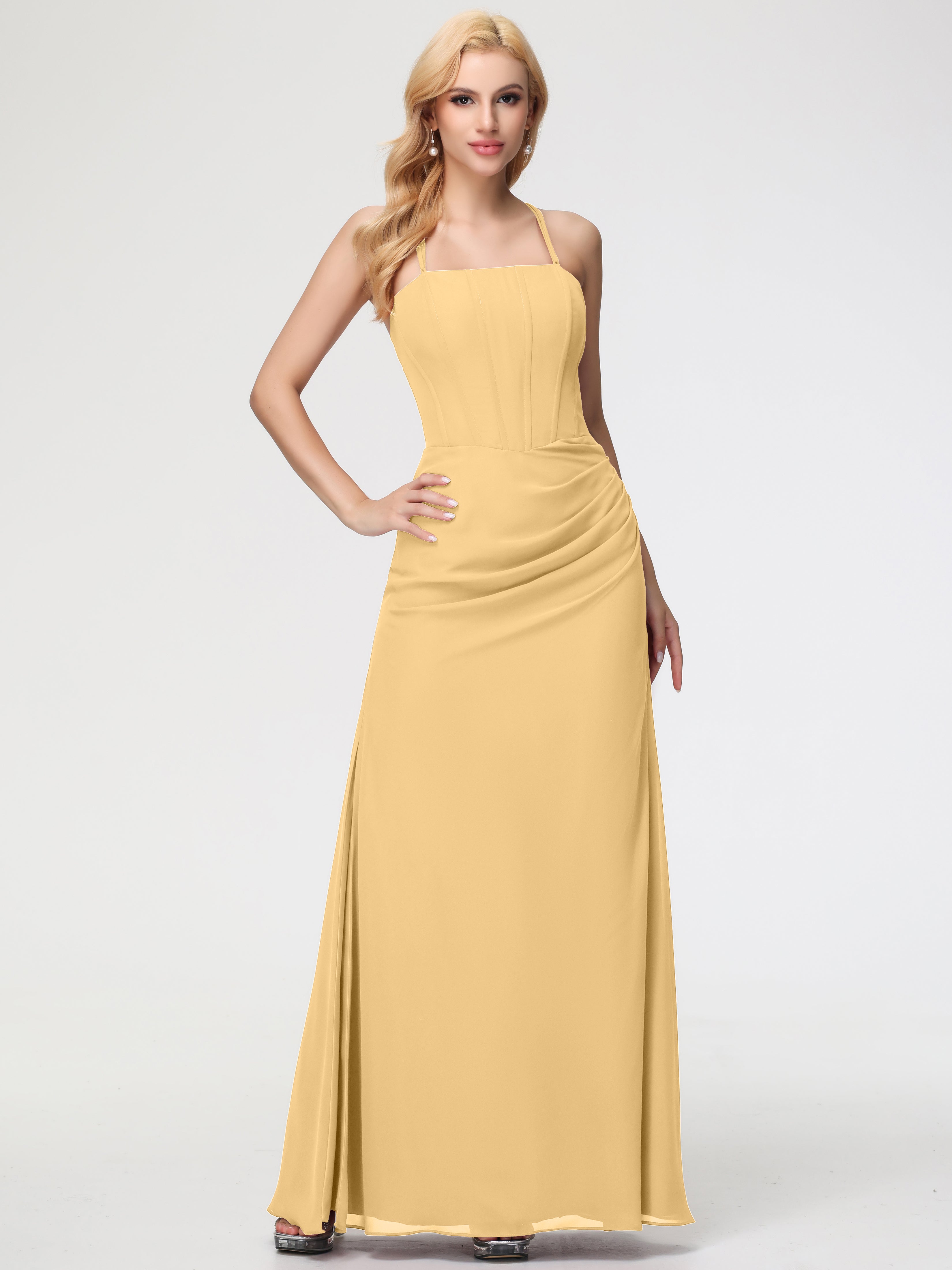 Bridesmaid Dress Gold Spaghetti Straps Sheath/Column Long Chiffon Bridesmaid Dresses With Slit Bridesmaid Dress Gold Spaghetti Straps Sheath/Column Long Chiffon Bridesmaid Dresses With Slit