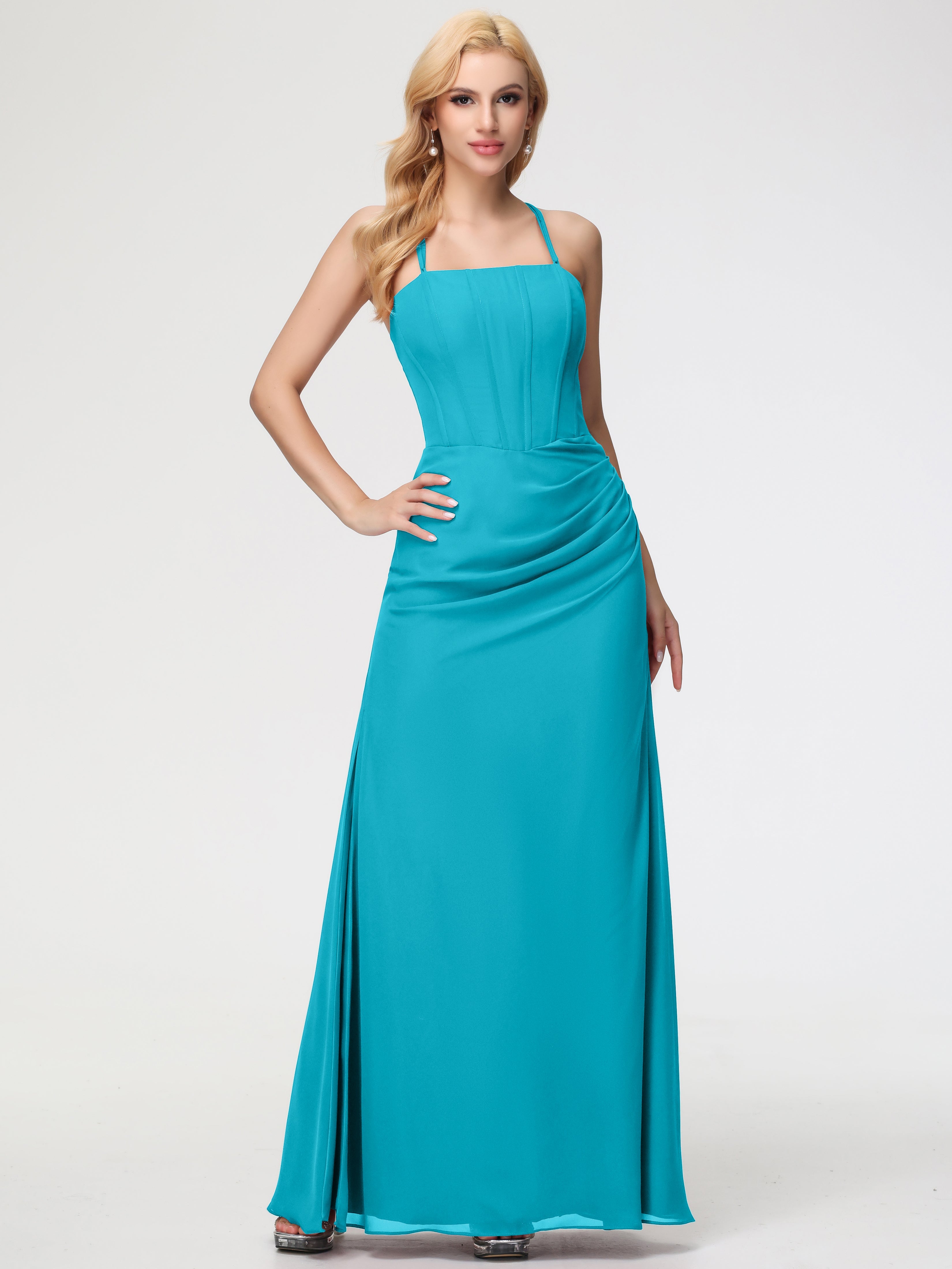 Jade Color Bridesmaid Dresses Spaghetti Straps Sheath/Column Long Chiffon Bridesmaid Dresses With Slit Jade Color Bridesmaid Dresses Spaghetti Straps Sheath/Column Long Chiffon Bridesmaid Dresses With Slit