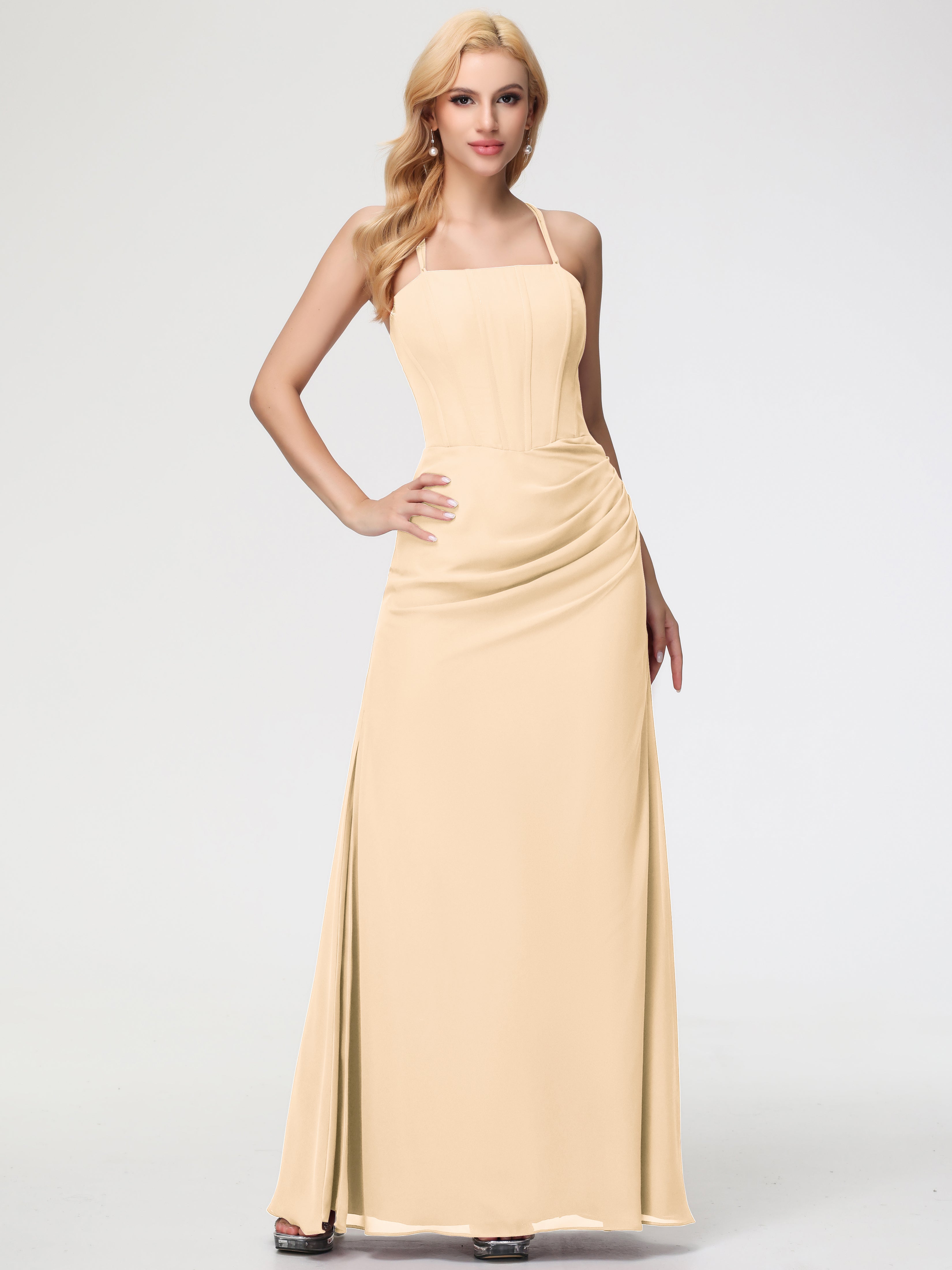 Light Peach Bridesmaid Dresses Spaghetti Straps Sheath/Column Long Chiffon Bridesmaid Dresses With Slit Light Peach Bridesmaid Dresses Spaghetti Straps Sheath/Column Long Chiffon Bridesmaid Dresses With Slit