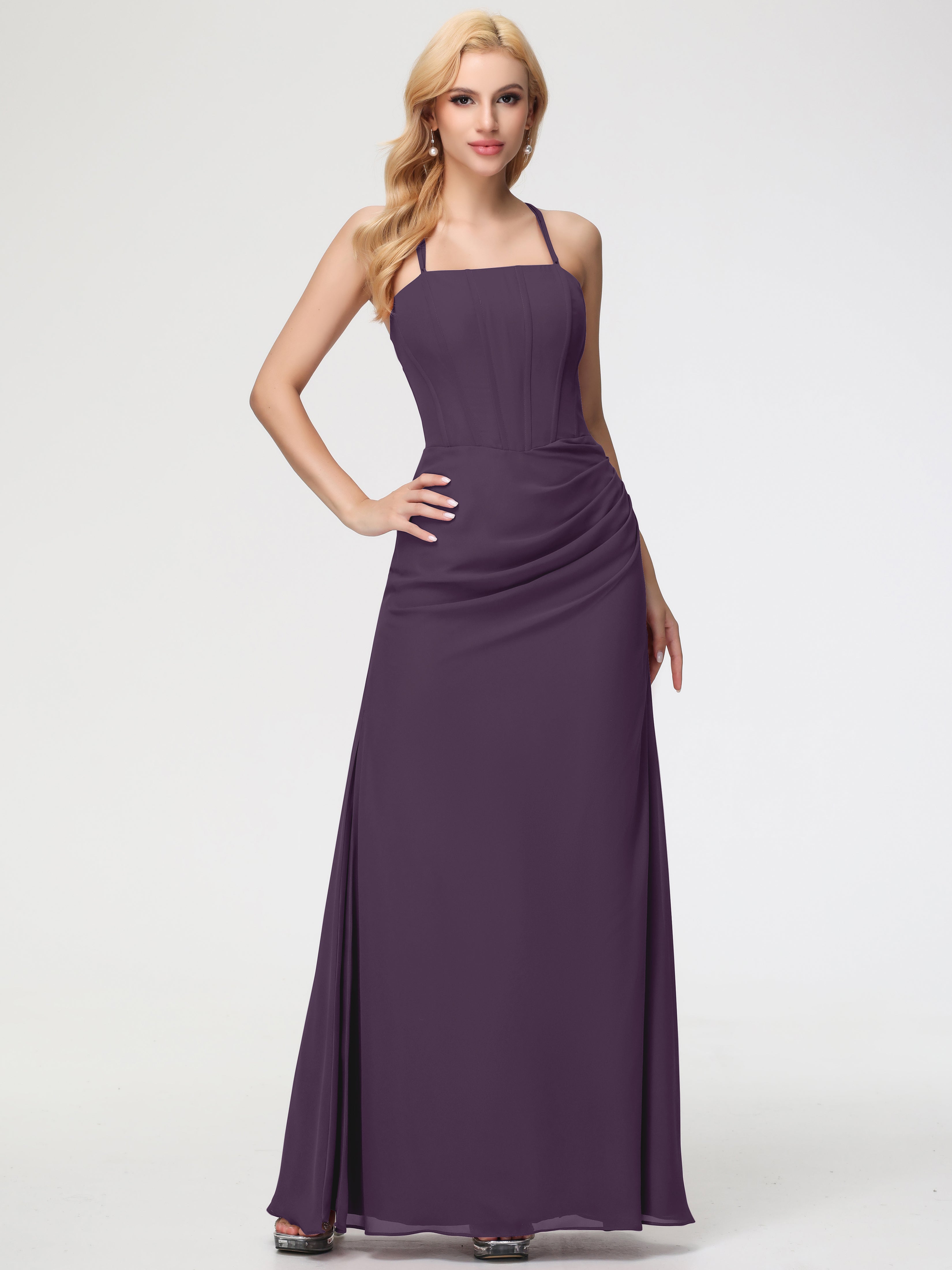Bridesmaid Dress Plum Spaghetti Straps Sheath/Column Long Chiffon Bridesmaid Dresses With Slit Bridesmaid Dress Plum Spaghetti Straps Sheath/Column Long Chiffon Bridesmaid Dresses With Slit