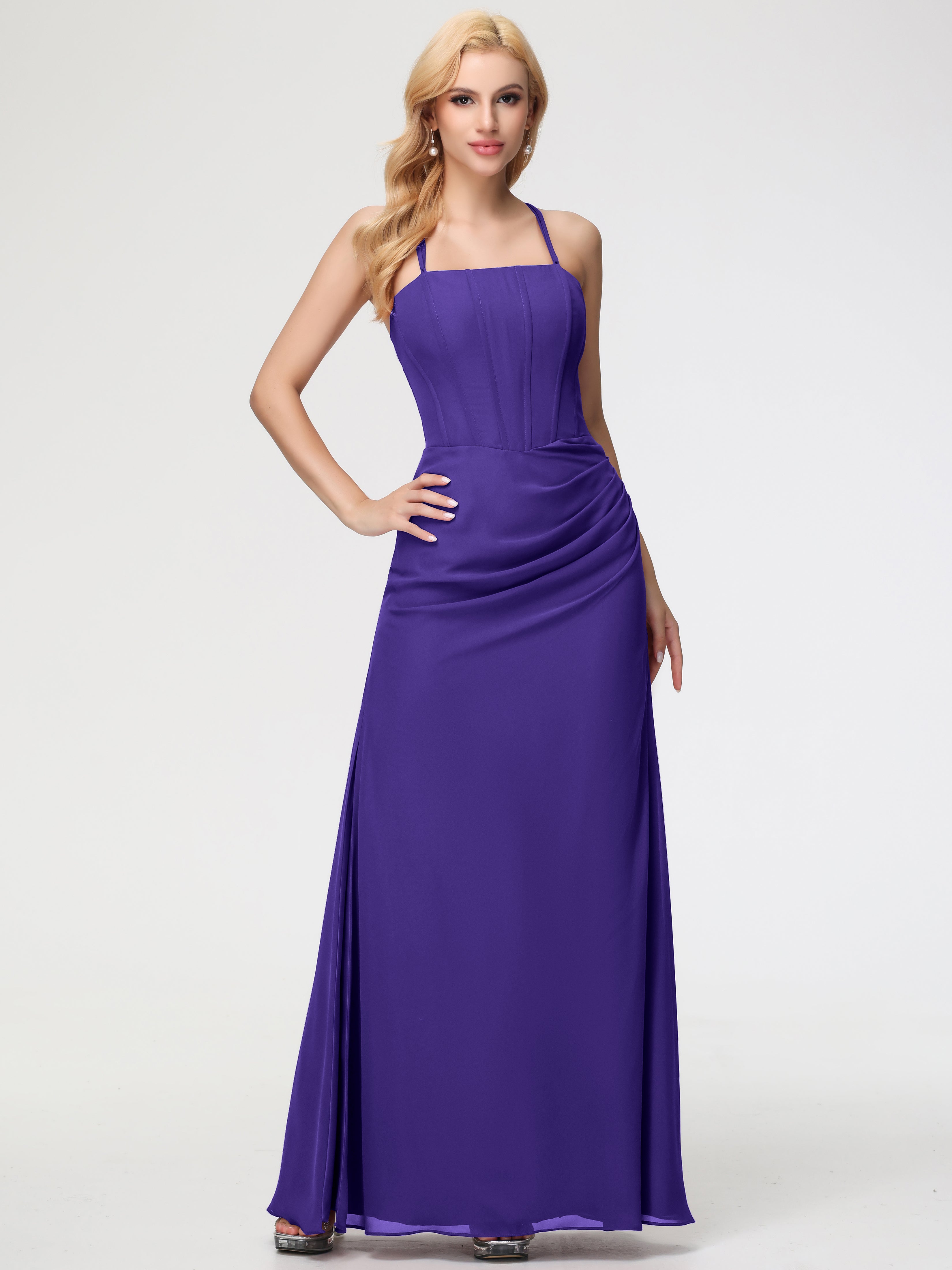Regency Purple Bridesmaid Dresses Spaghetti Straps Sheath/Column Long Chiffon Bridesmaid Dresses With Slit Regency Purple Bridesmaid Dresses Spaghetti Straps Sheath/Column Long Chiffon Bridesmaid Dresses With Slit