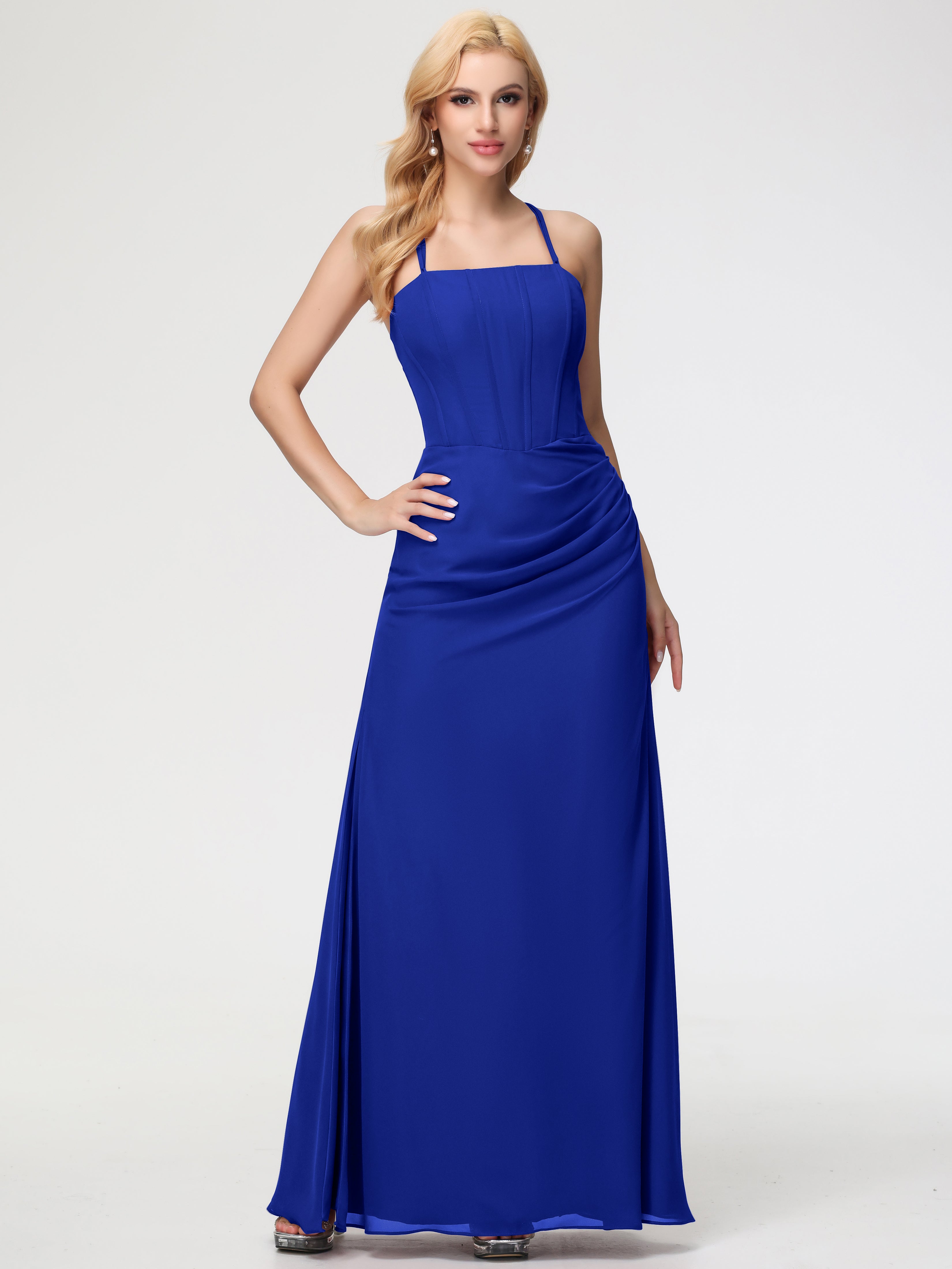 Long Royal Blue Bridesmaid Dresses Spaghetti Straps Sheath/Column Long Chiffon Bridesmaid Dresses With Slit Long Royal Blue Bridesmaid Dresses Spaghetti Straps Sheath/Column Long Chiffon Bridesmaid Dresses With Slit