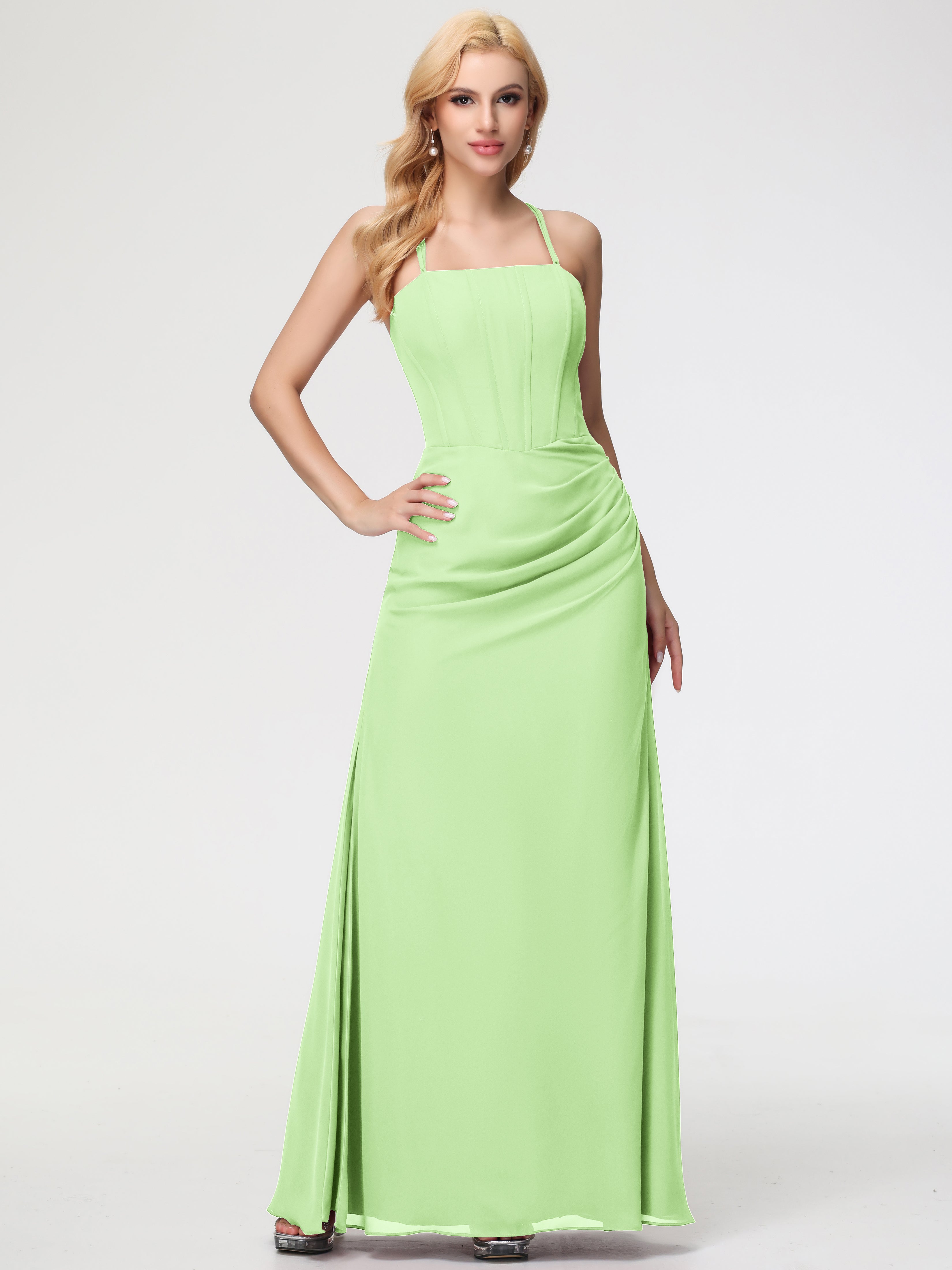 Bridesmaid Dresses Sage Spaghetti Straps Sheath/Column Long Chiffon Br Bridesmaid Dresses Sage Spaghetti Straps Sheath/Column Long Chiffon Br