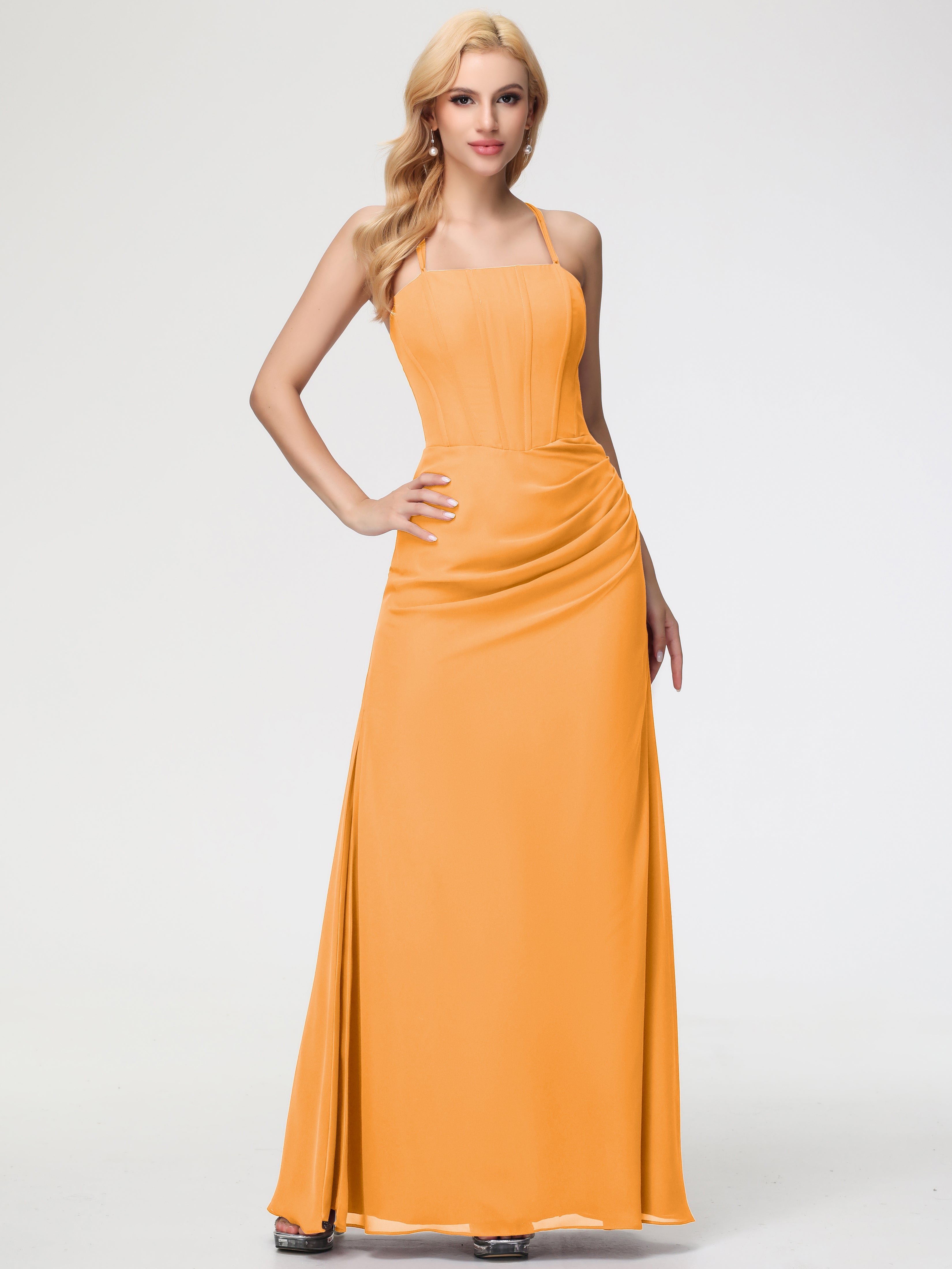 Bridesmaid Dresses Tangerine Spaghetti Straps Sheath/Column Long Chiffon Bridesmaid Dresses With Slit Bridesmaid Dresses Tangerine Spaghetti Straps Sheath/Column Long Chiffon Bridesmaid Dresses With Slit