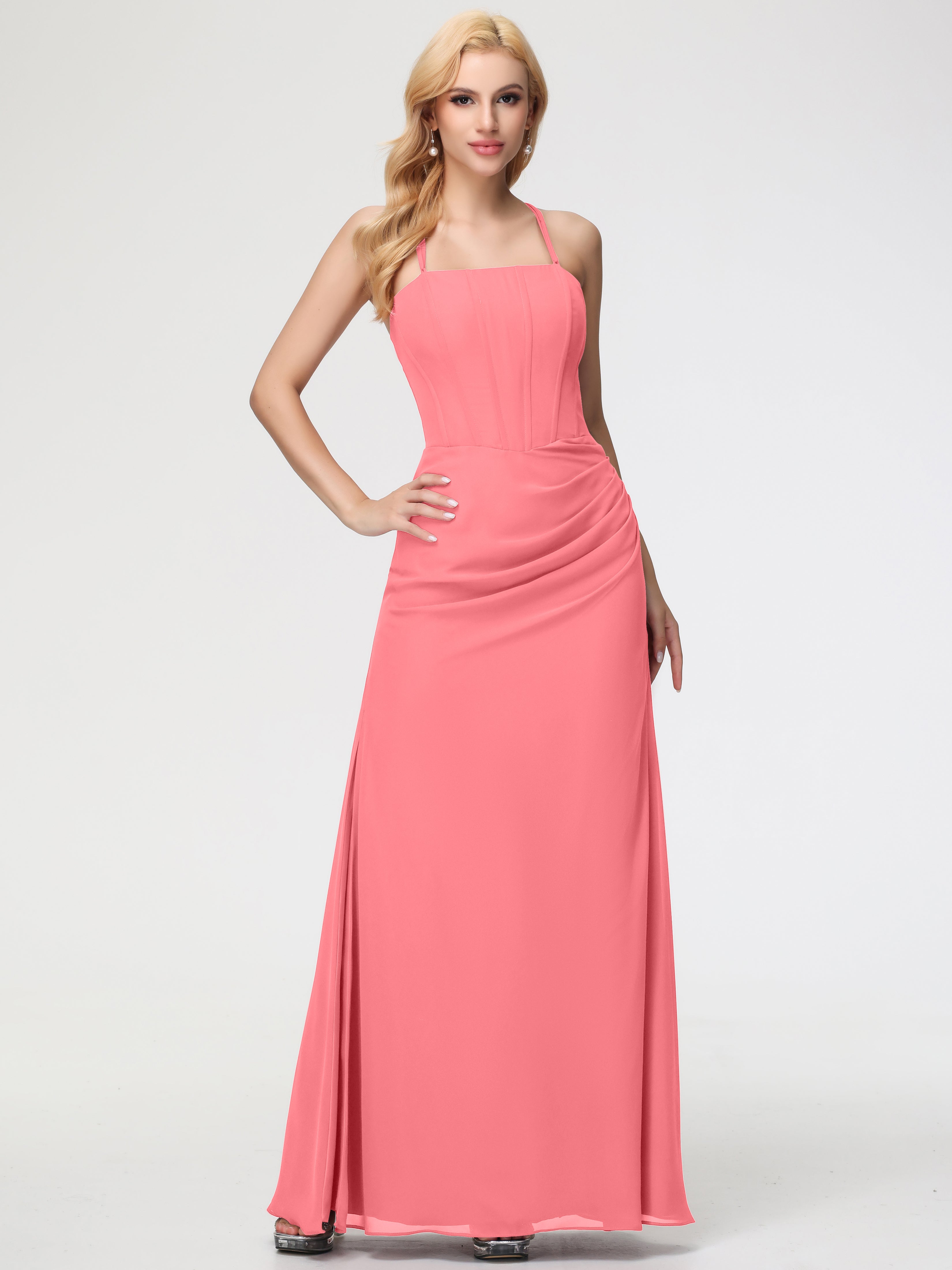 watermelon chiffon dress WaterMelon Bridesmaid Dresses,Long Chiffon Bridesmaid Dress,Bridesmaid Dress with Sleeves,BD00258, US4 / Dark Navy