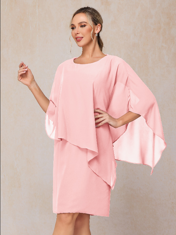 Knee Length Short Sleeves Chiffon Mother Of The Groom Dress