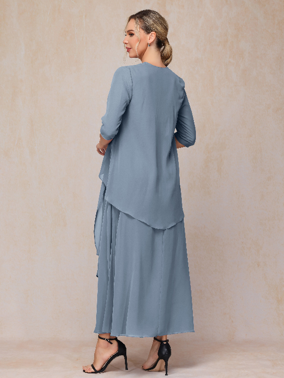 2 Pieces Ankle Length Chiffon Wedding Guest Dresses