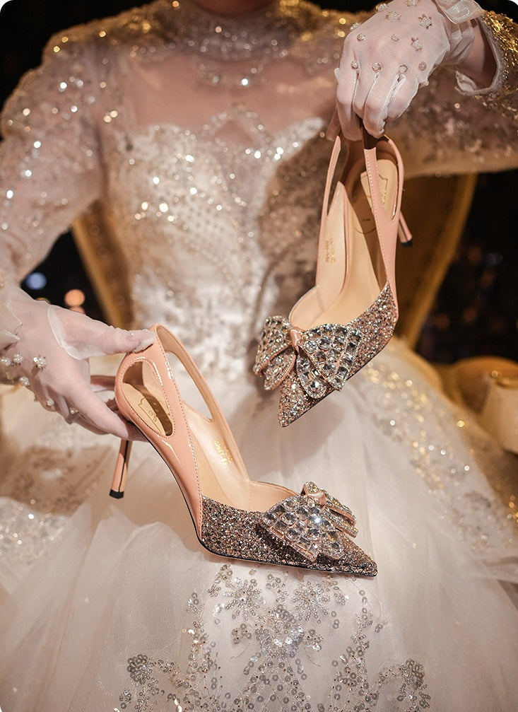 party dress heels Women's High Heels with Diamond Point Toe Party Shoes, Nude / UK4/EUR37/US6 / 8cm