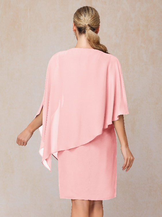 Knee Length Short Sleeves Chiffon Mother Of The Groom Dress