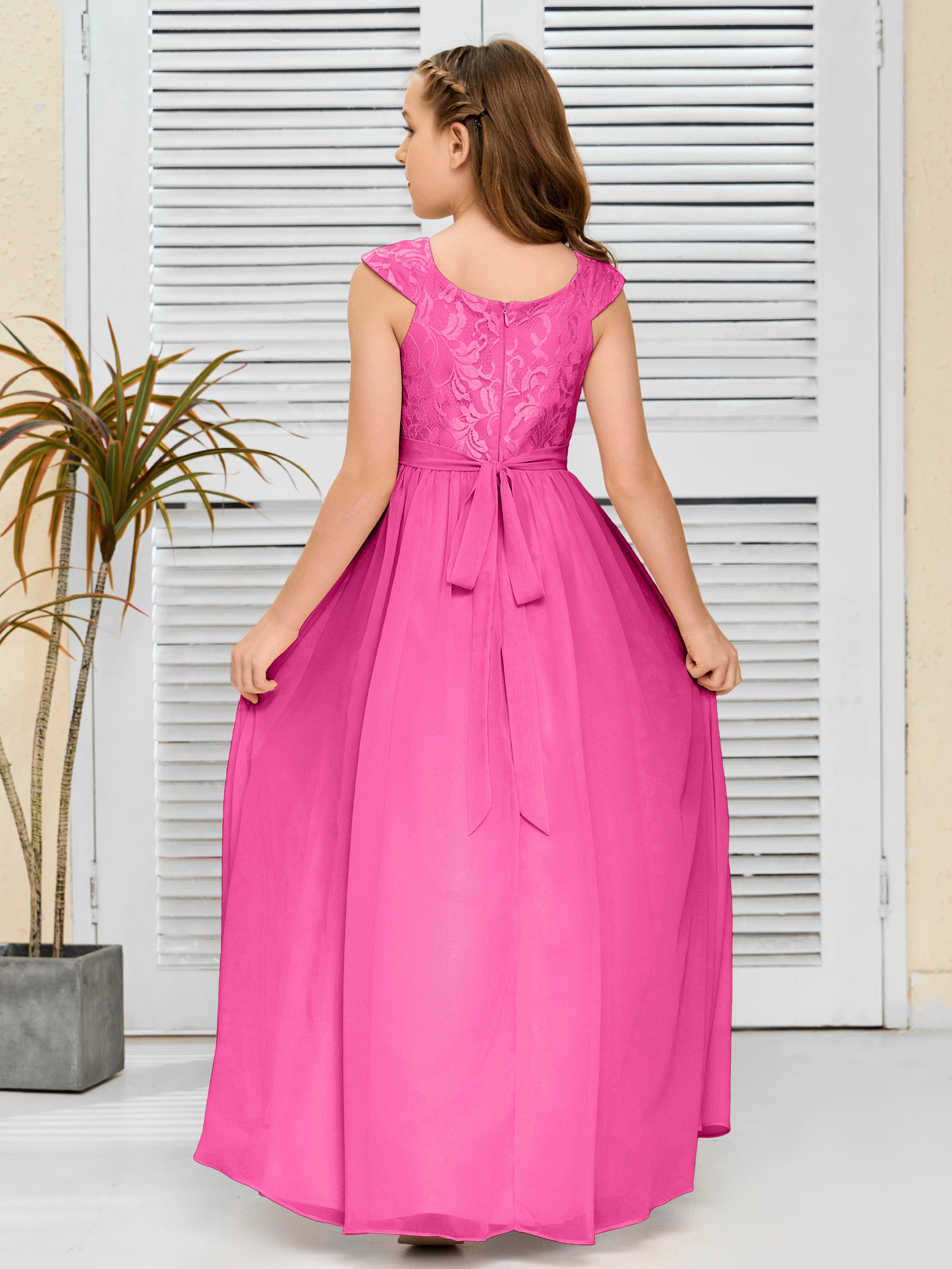 A Line Chiffon Lace Junior Bridesmaid Dress