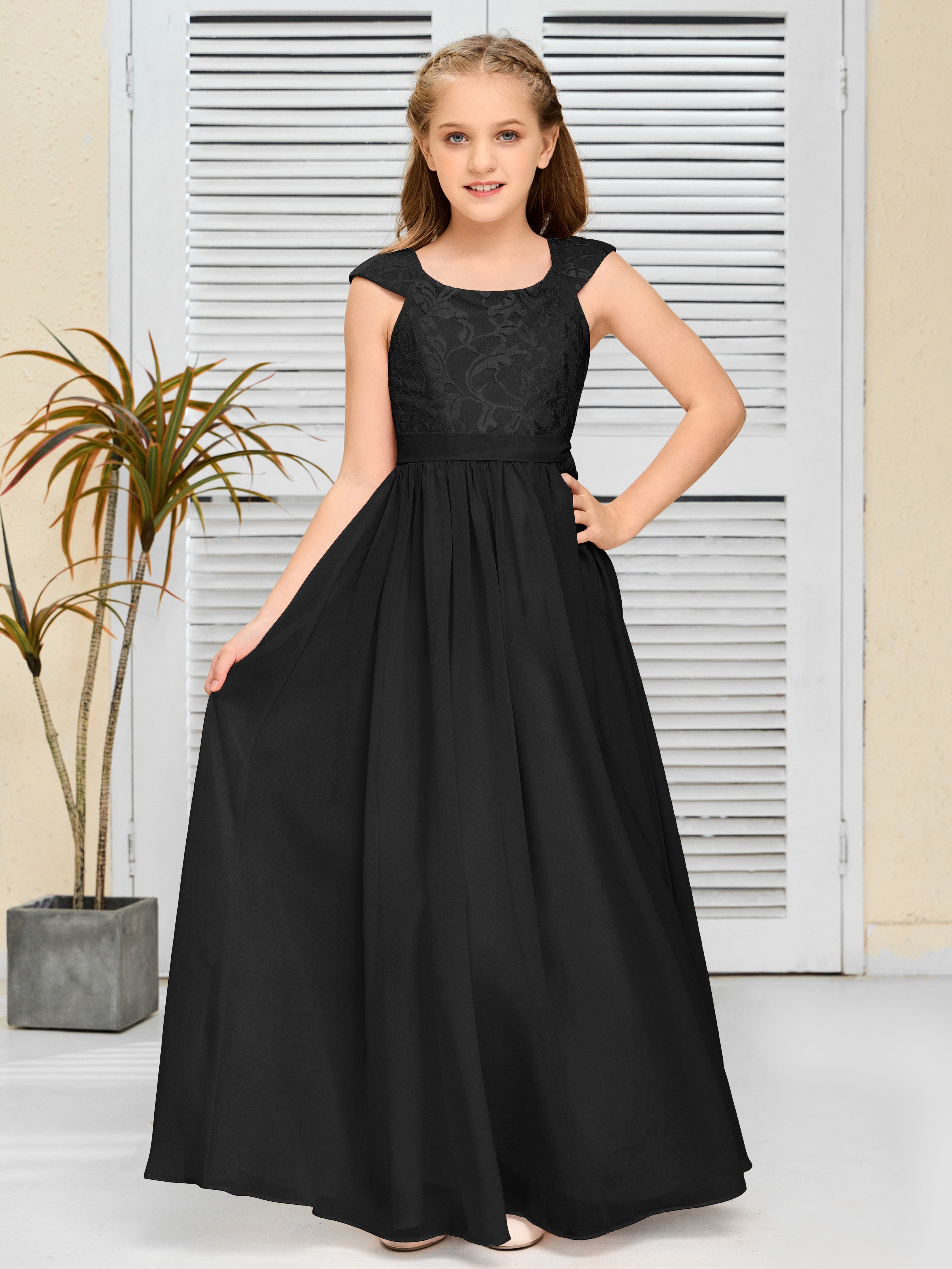 A Line Chiffon Lace Junior Bridesmaid Dress