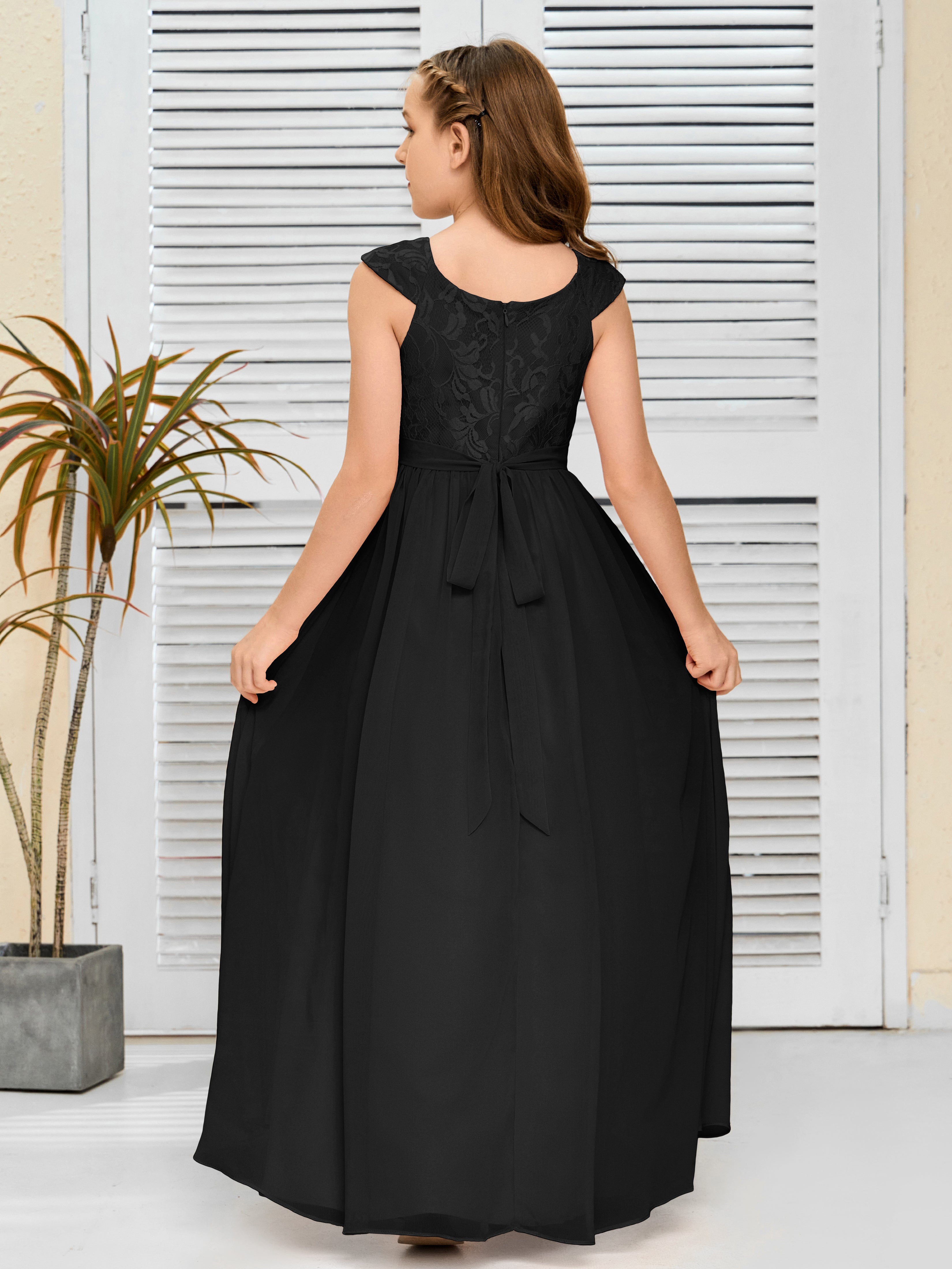 A Line Chiffon Lace Junior Bridesmaid Dress
