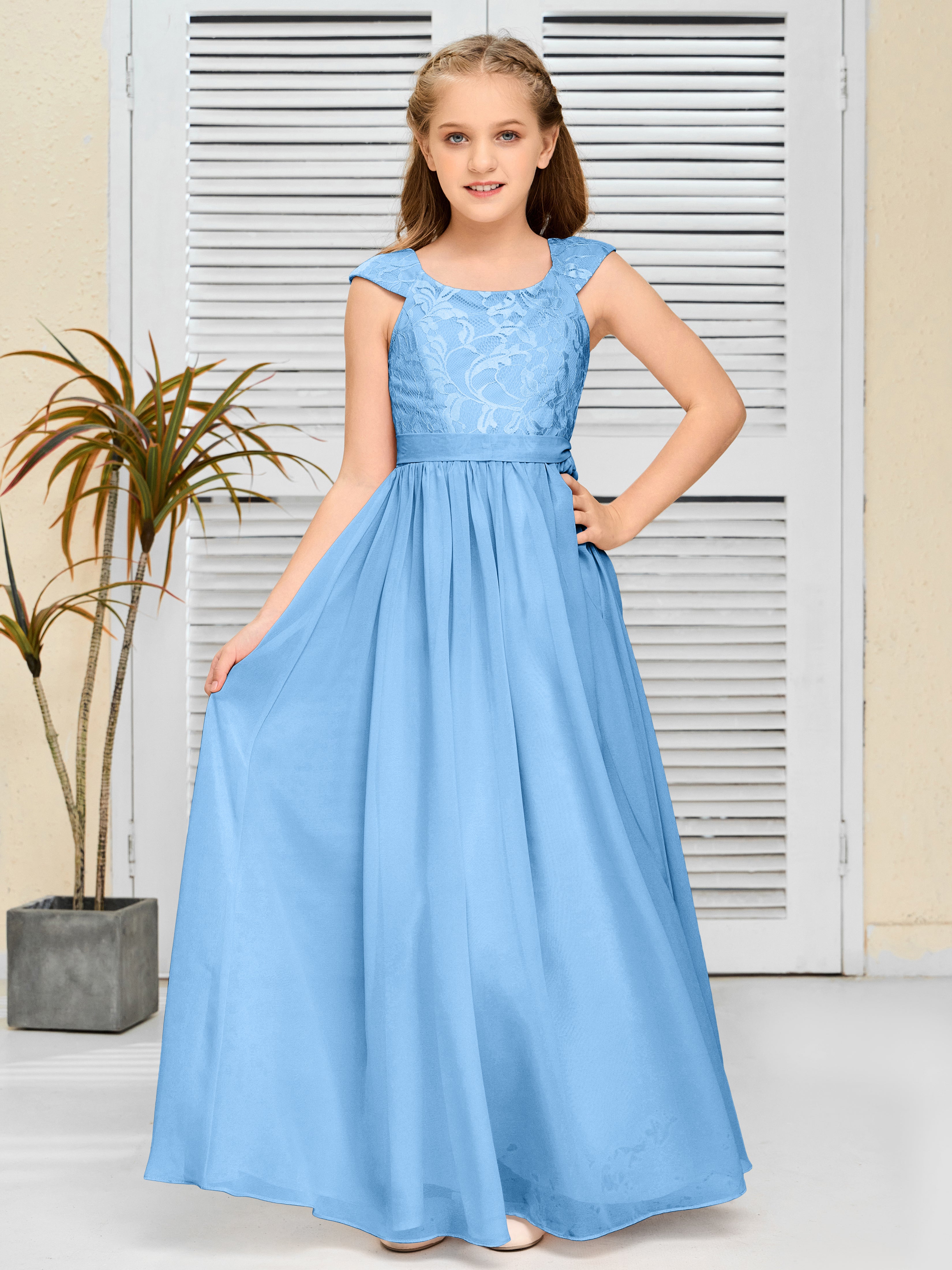 A Line Chiffon Lace Junior Bridesmaid Dress