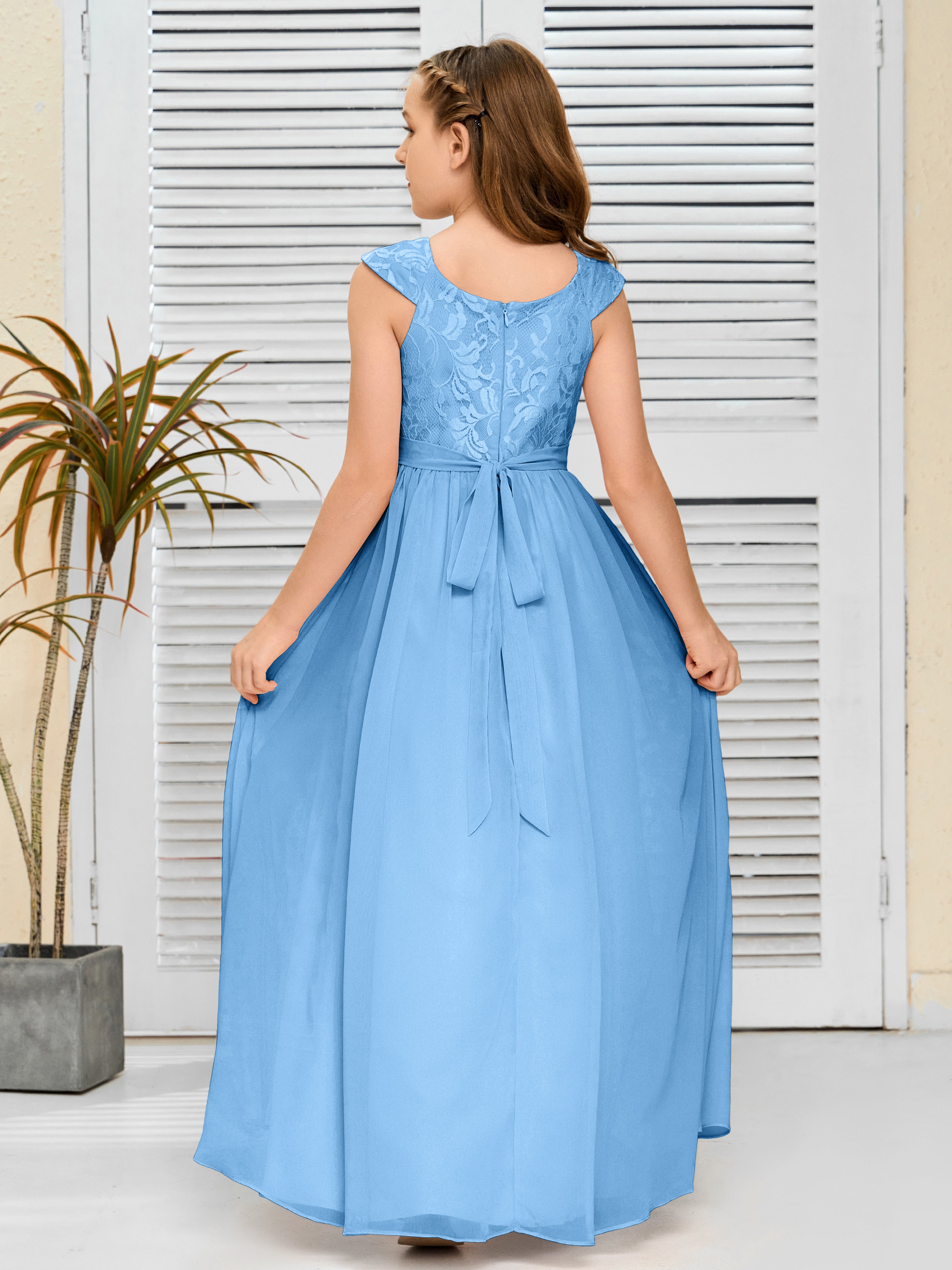 A Line Chiffon Lace Junior Bridesmaid Dress