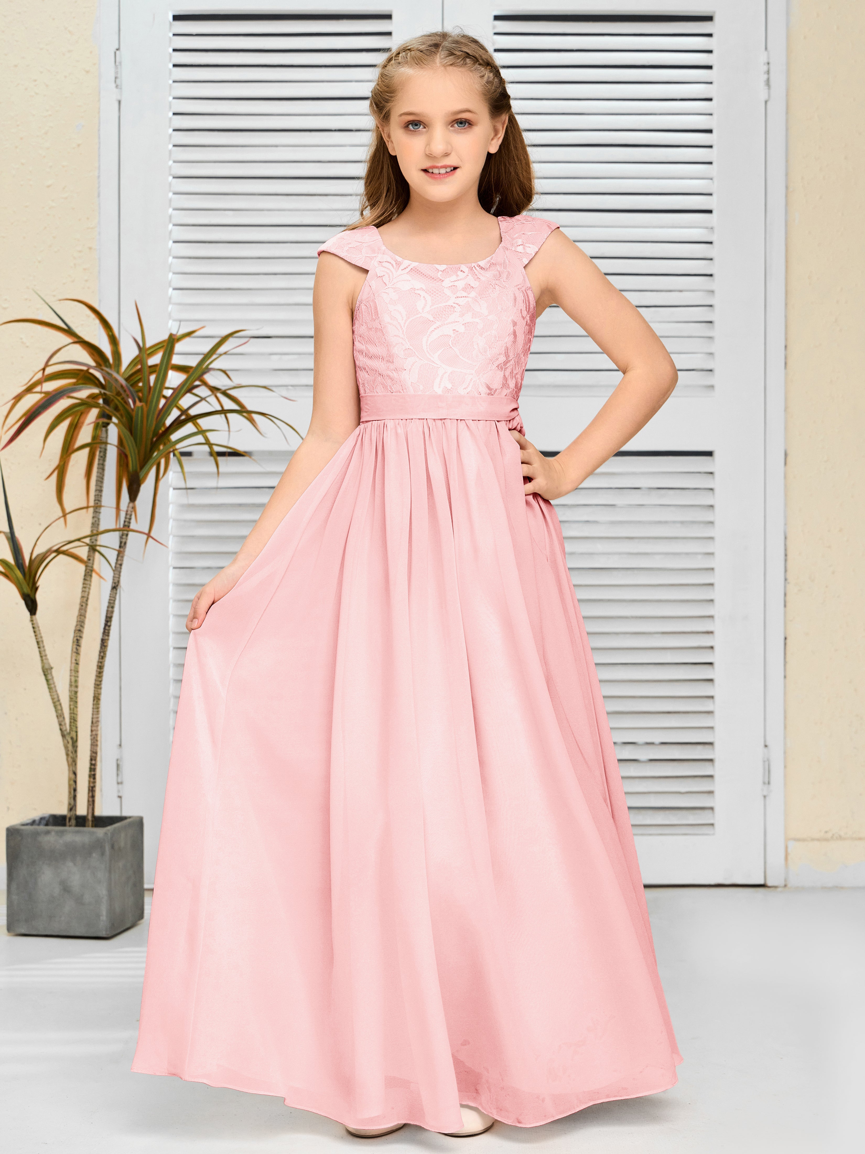 A Line Chiffon Lace Junior Bridesmaid Dress