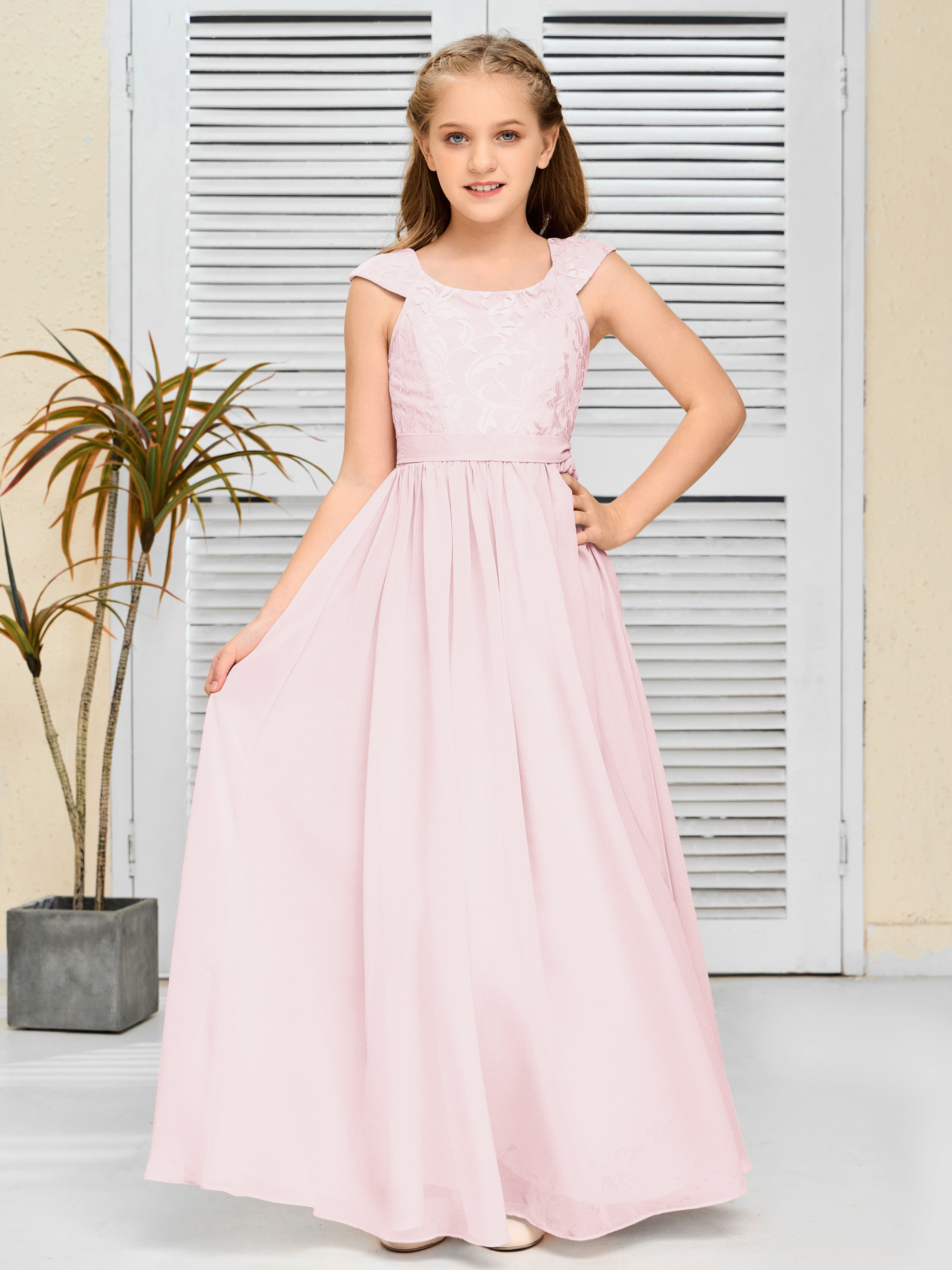 A Line Chiffon Lace Junior Bridesmaid Dress