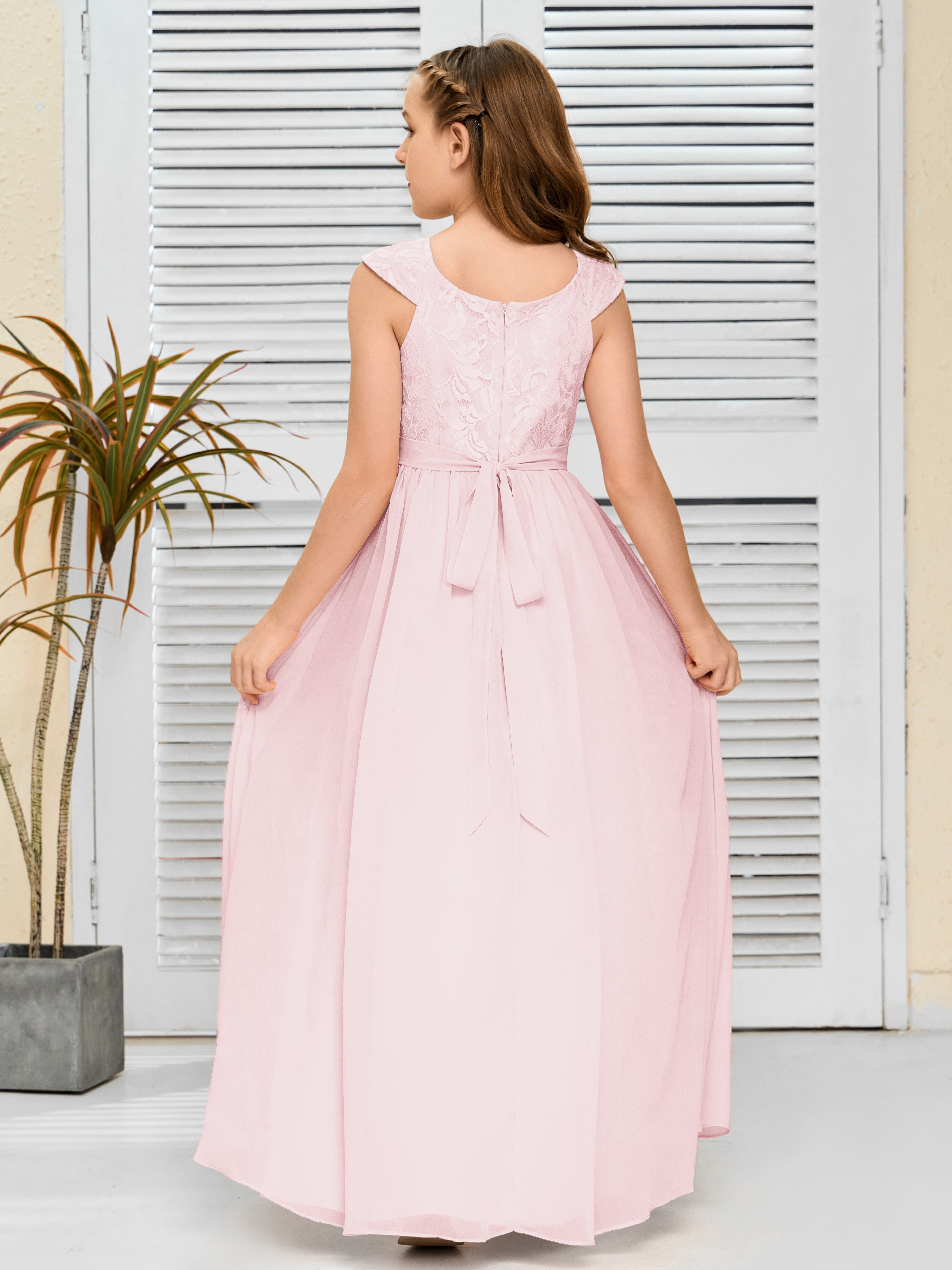 A Line Chiffon Lace Junior Bridesmaid Dress