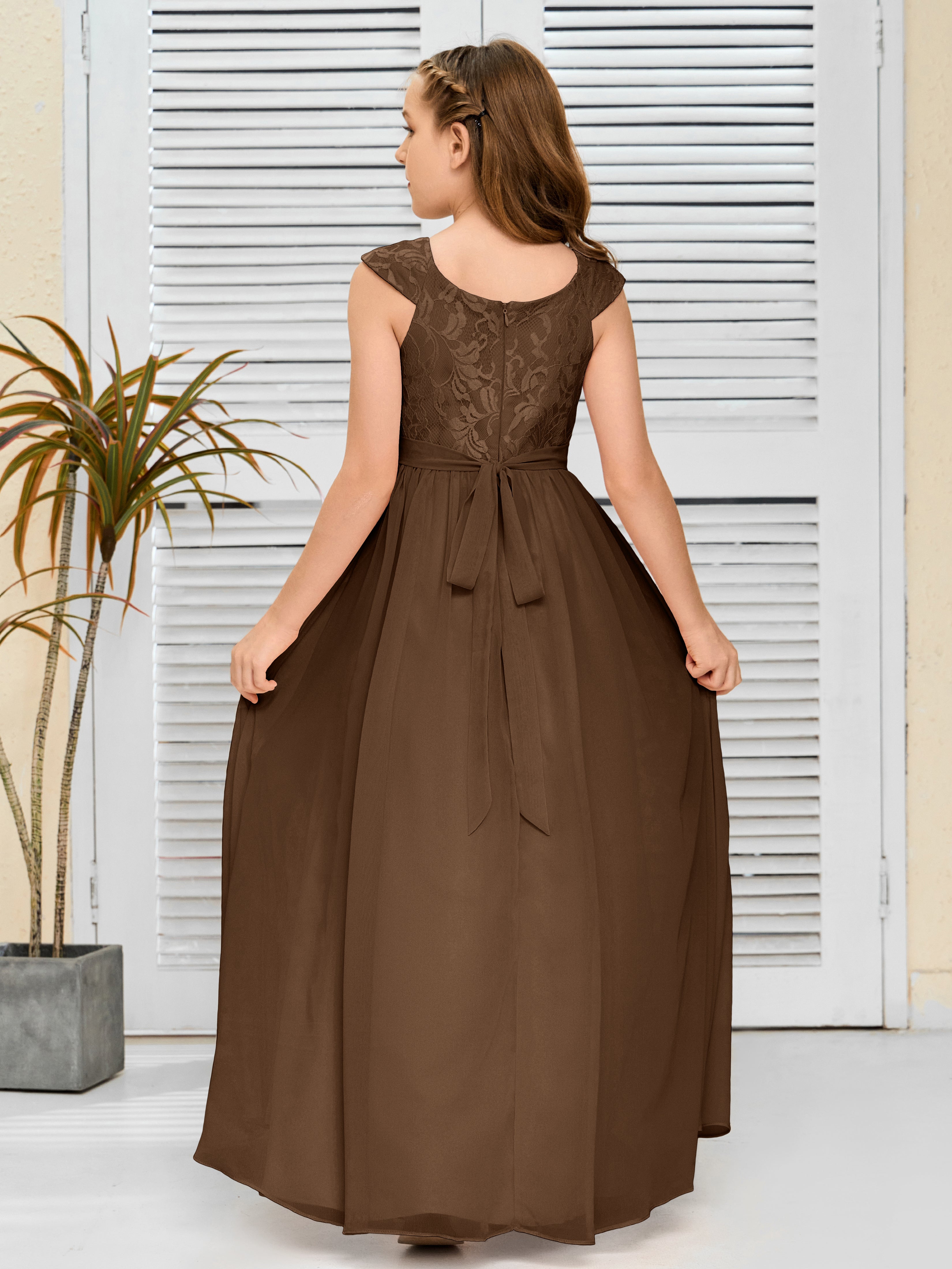 A Line Chiffon Lace Junior Bridesmaid Dress