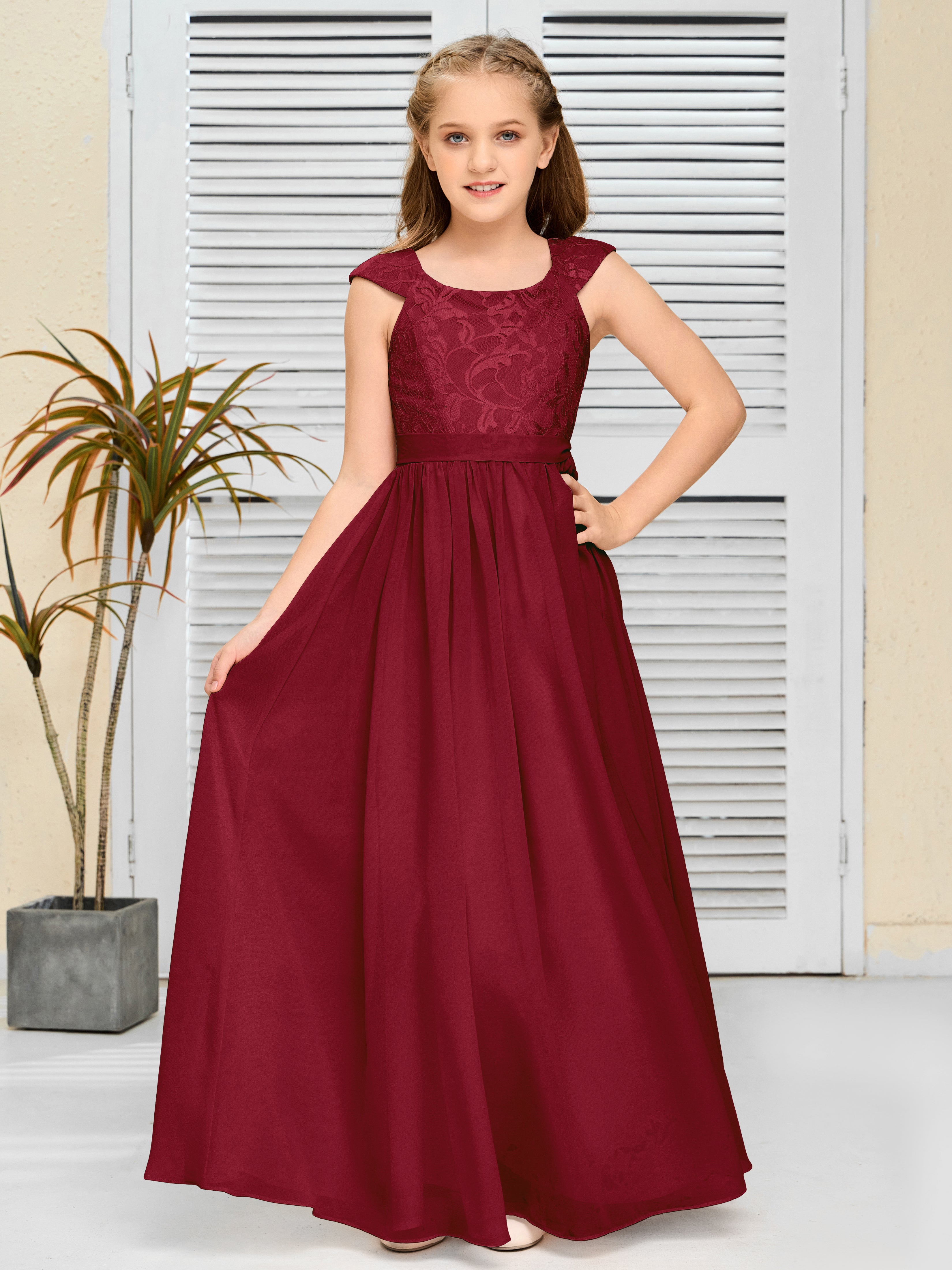 A Line Chiffon Lace Junior Bridesmaid Dress