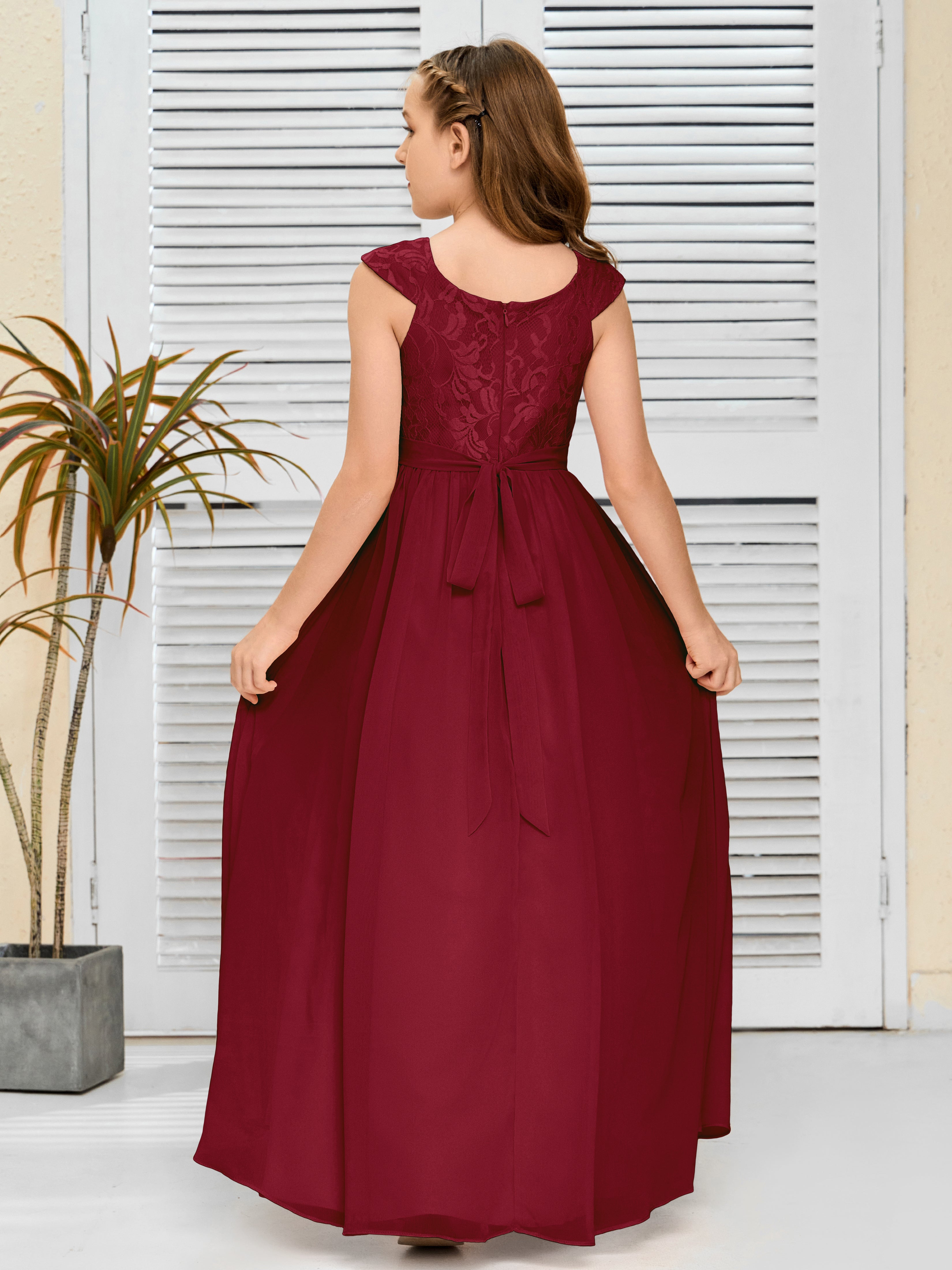 A Line Chiffon Lace Junior Bridesmaid Dress
