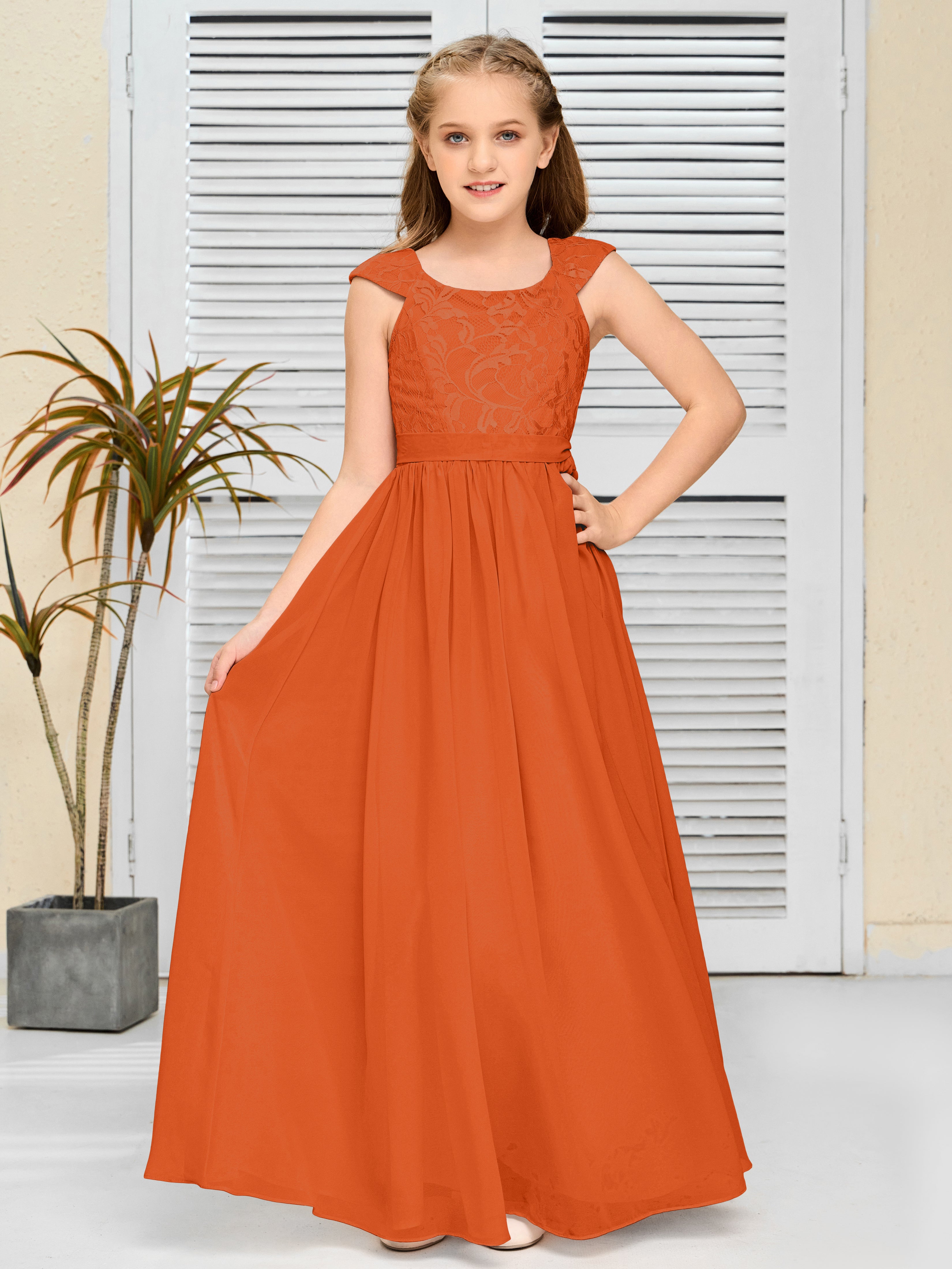 A Line Chiffon Lace Junior Bridesmaid Dress